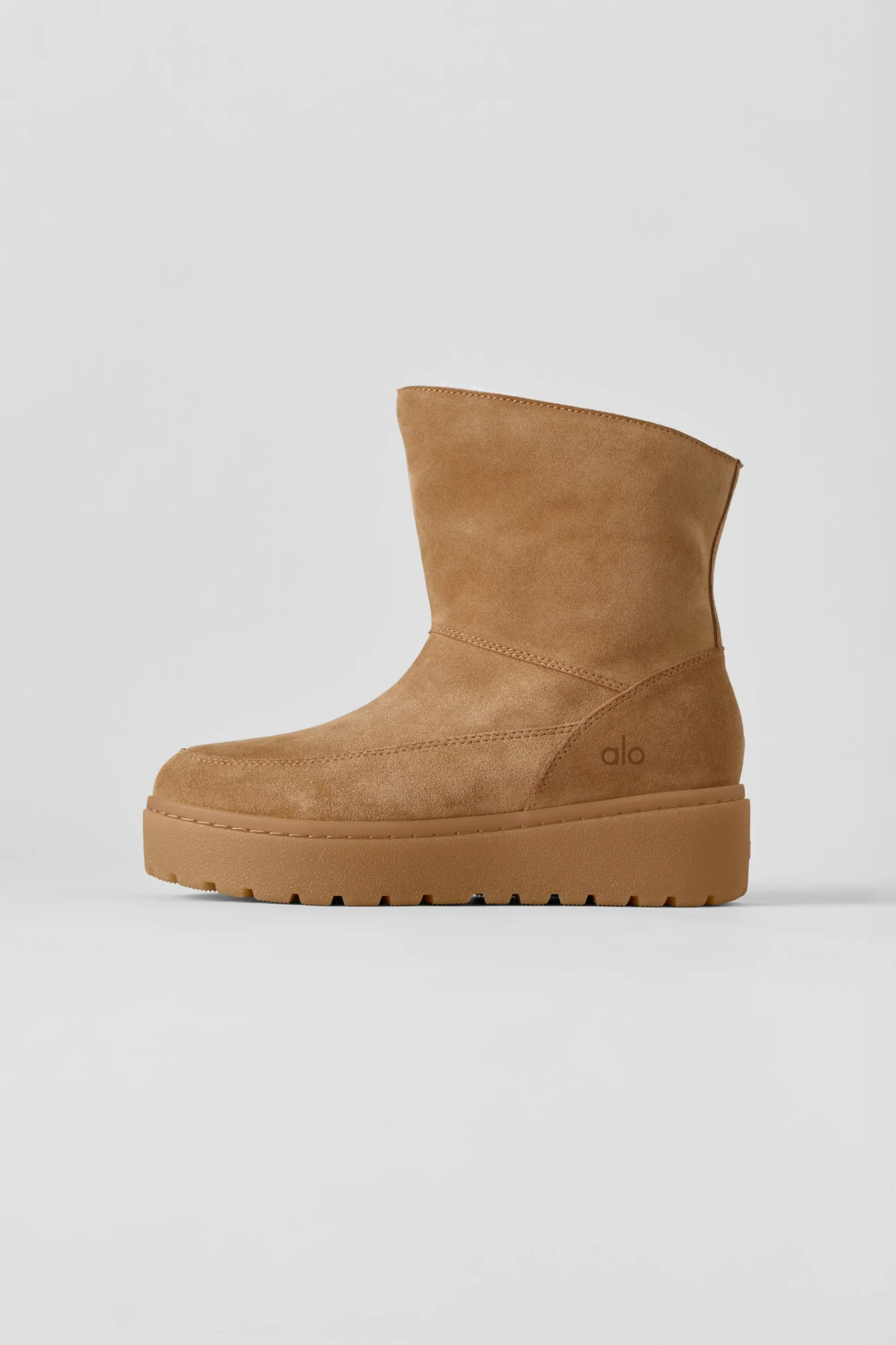 ALO Malibu Boot in Rich Chestnut Suede With Faux Fur Lining