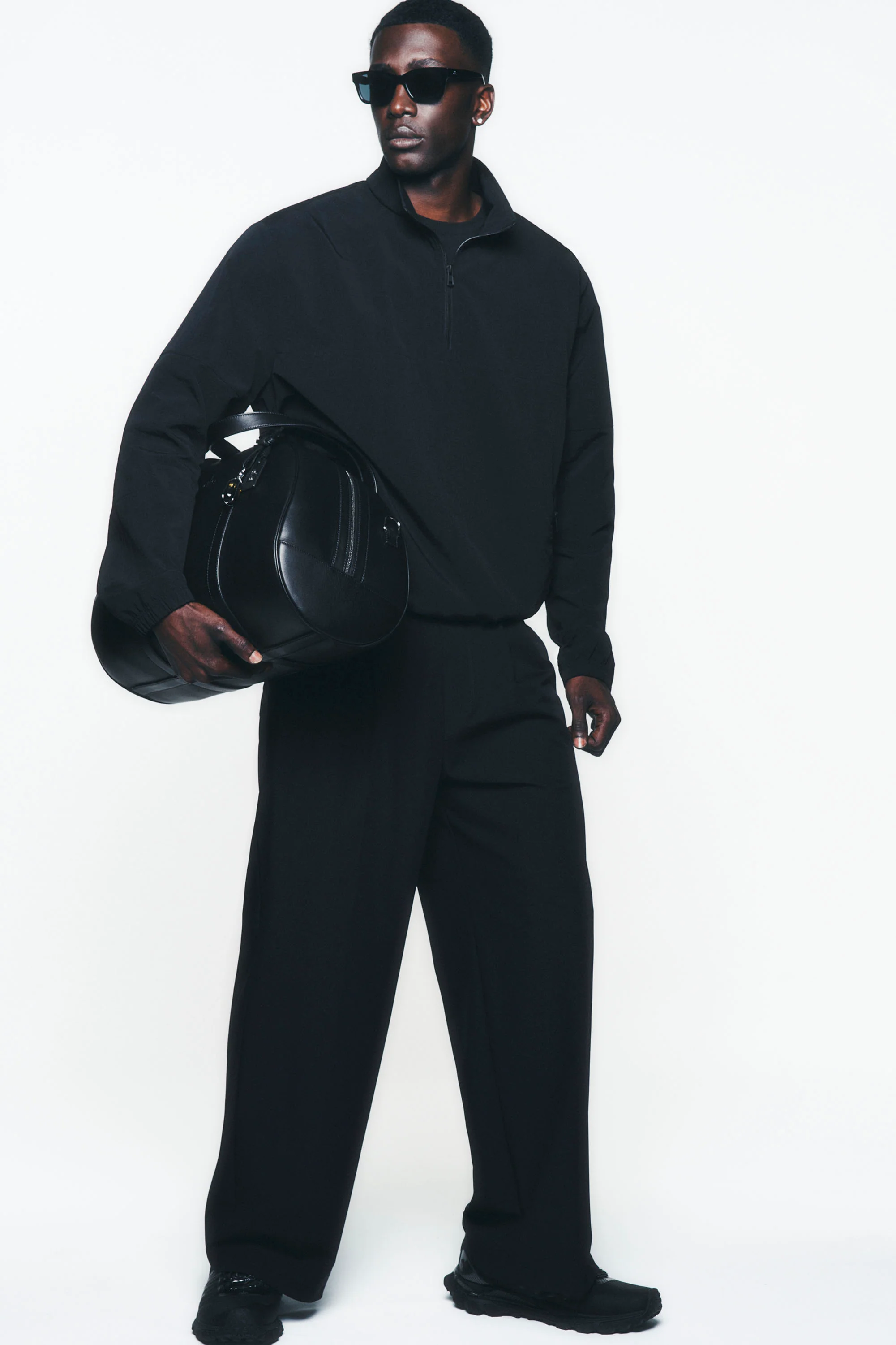 Suited Trouser in Black with Zippered Pockets and Straight Leg