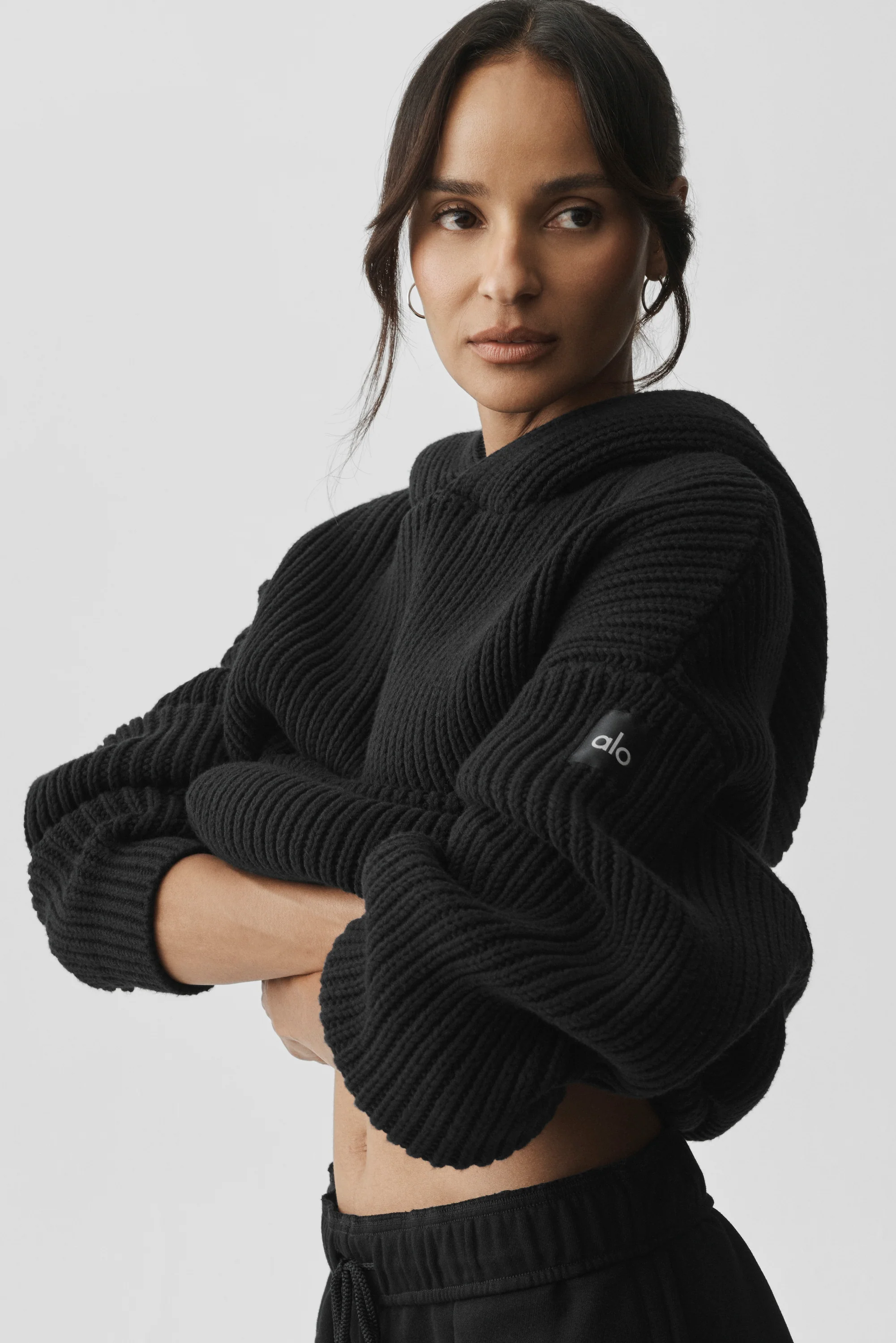Chunky Knit Rewind Hoodie in Black for Easy Layering