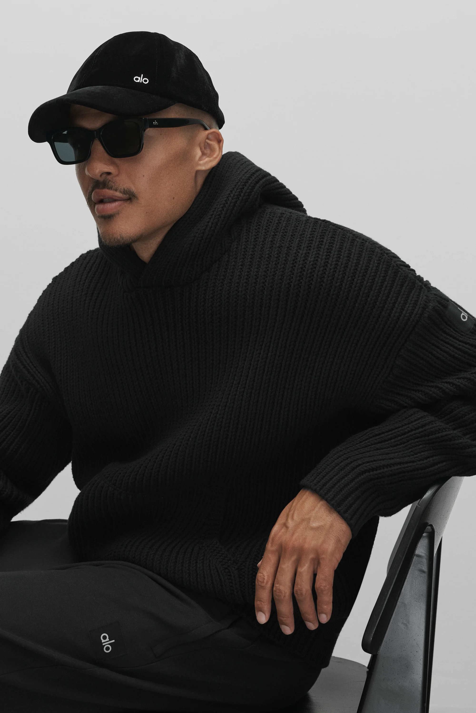 Chunky Knit Rewind Hoodie in Black for Men