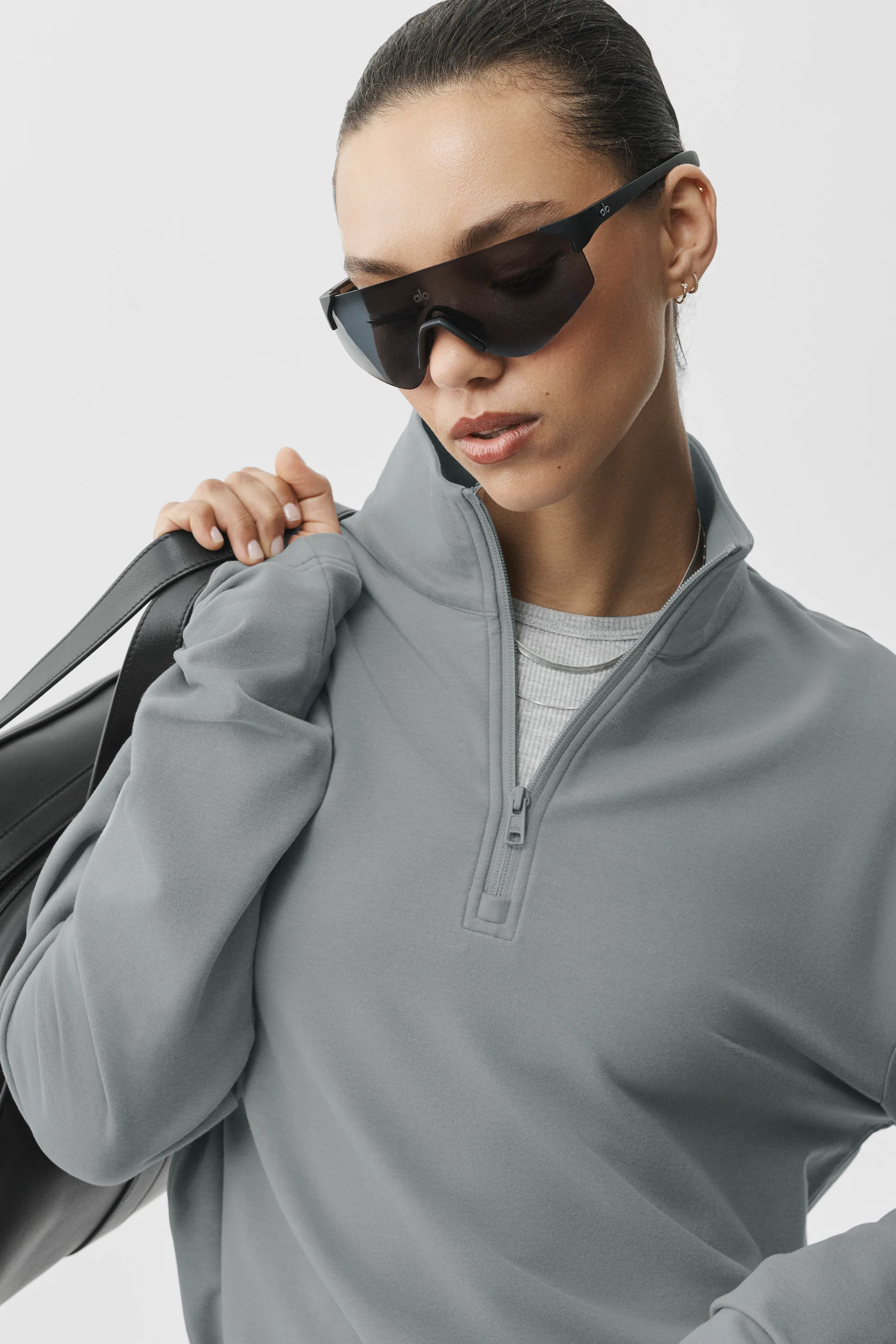 Double Take Long Sleeve 1/4 Zip Top in Monument for Training and Travel