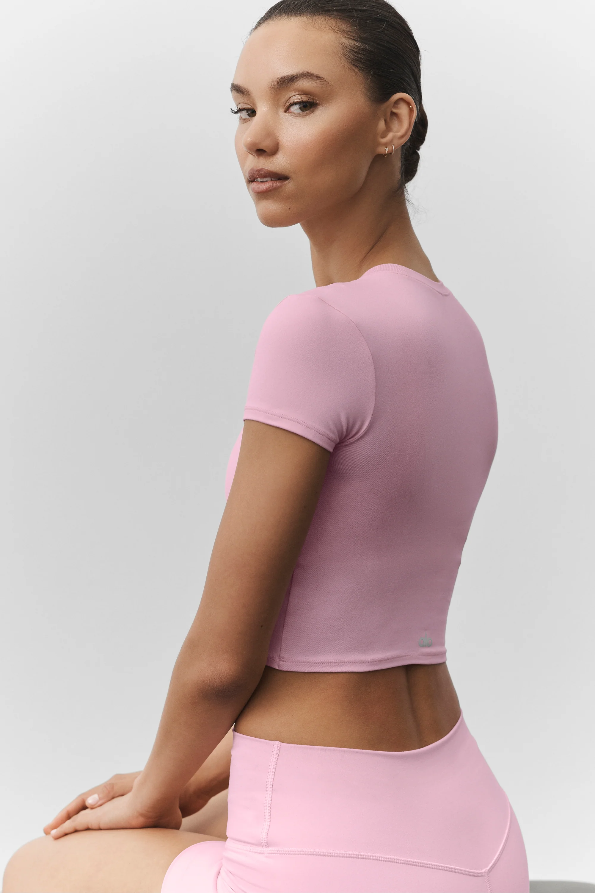 T-shirt court manches courtes Alosoft Crop Finesse Rose Marshmallow