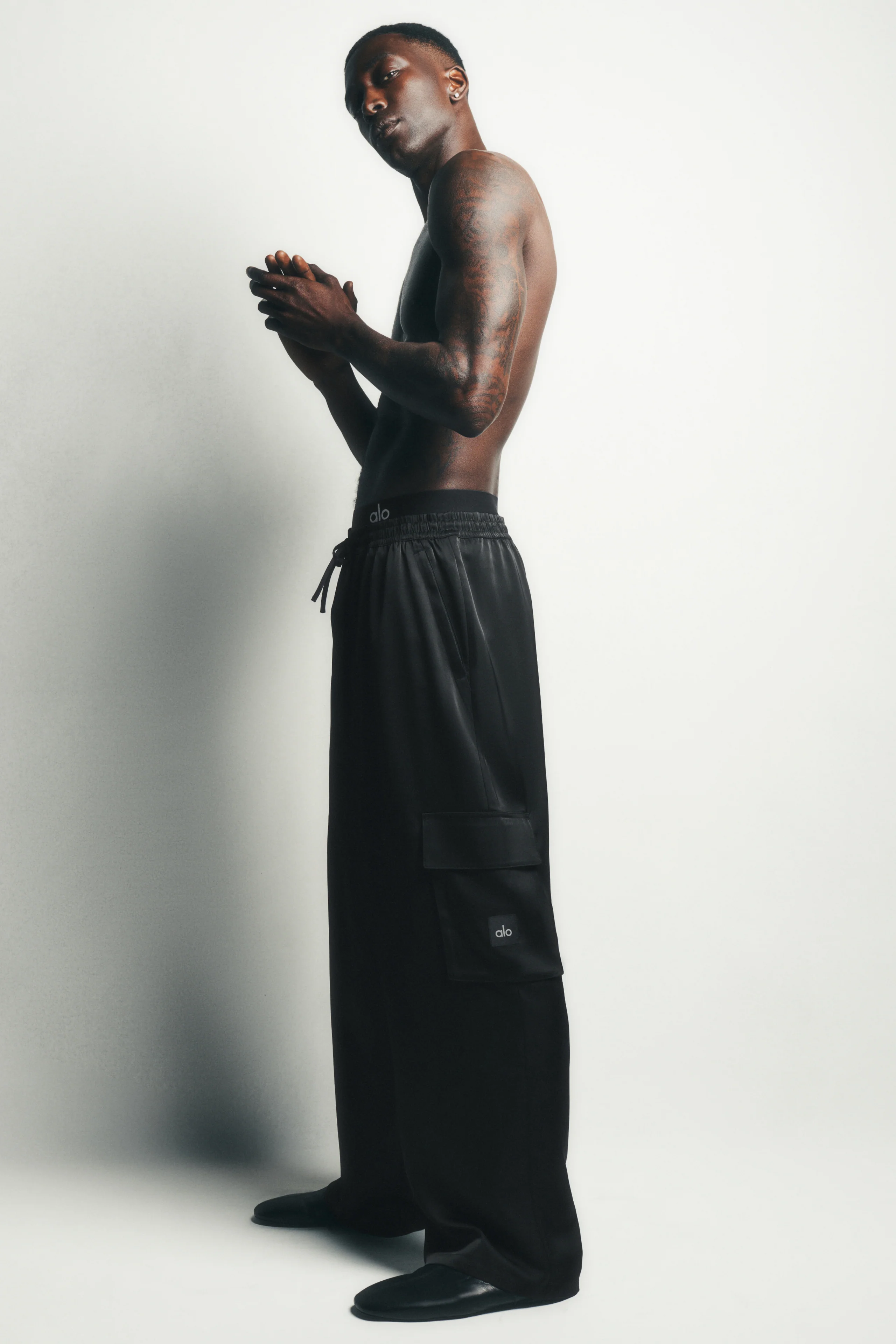 Satin Horizon Straight Leg Cargo Pant in Black