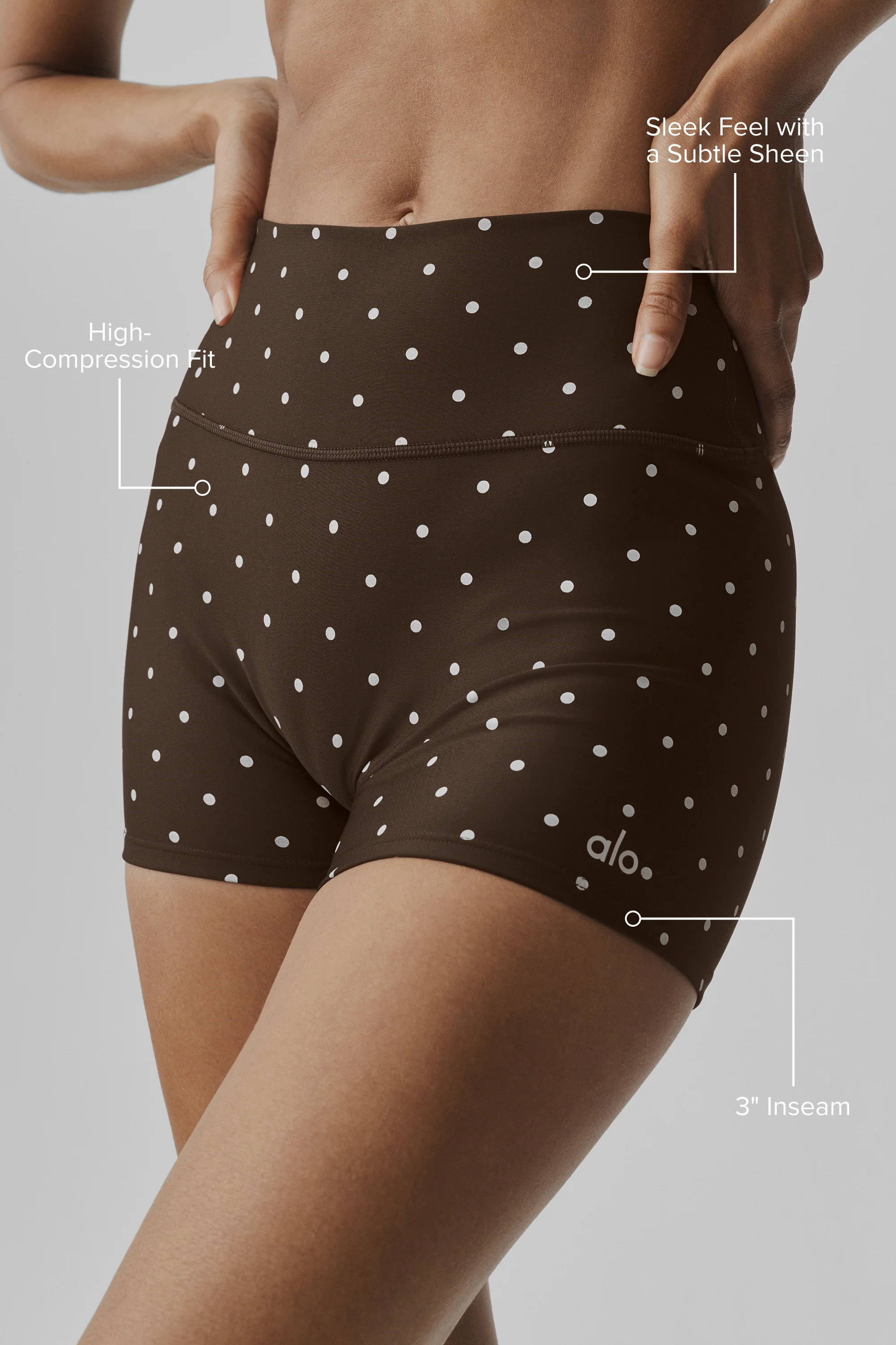 3" Airlift Polka Dot High-Waist Short in Espresso/White