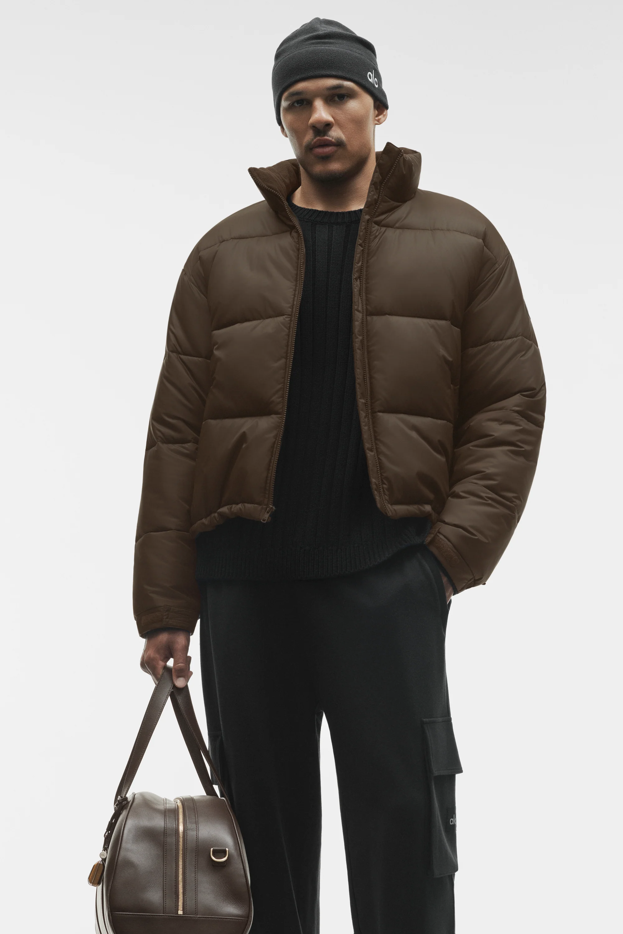 Cold Front Puffer Jacket in Espresso with Polar Fleece Collar Lining