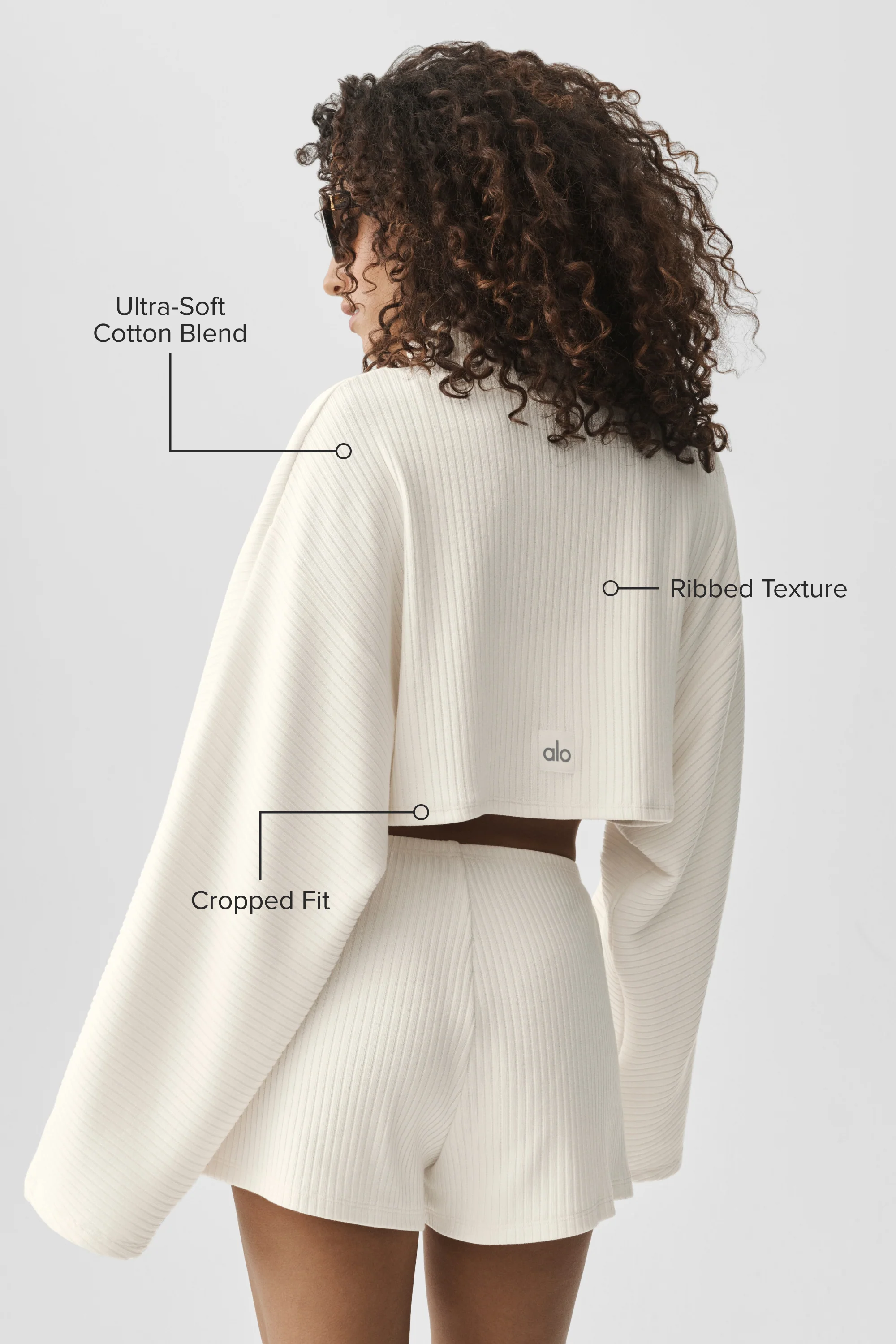 Ribbed Cropped Reset Long Sleeve Top in Ivory