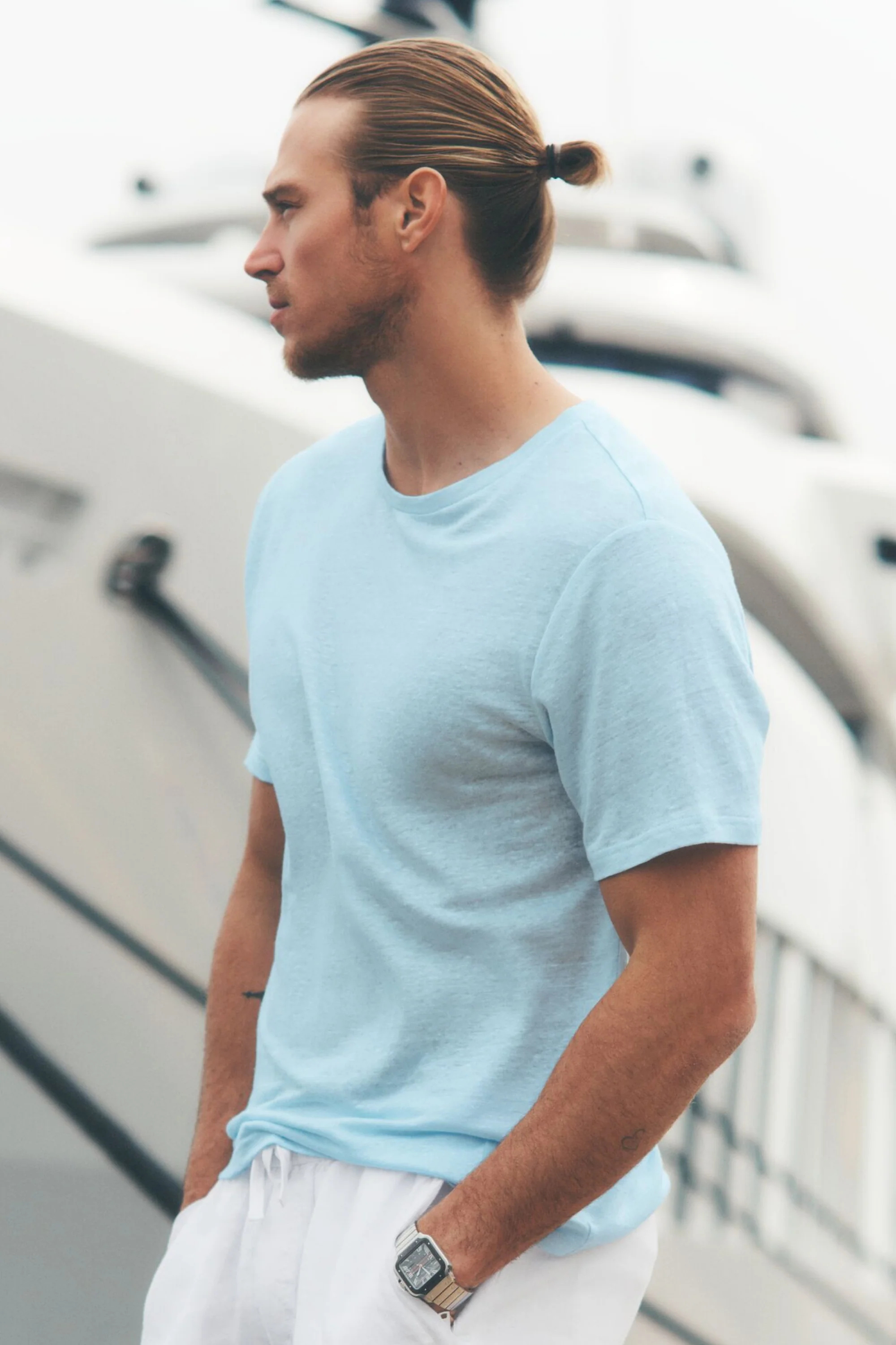 Linen Jersey Coastal Short Sleeve Tee in Seaside Blue