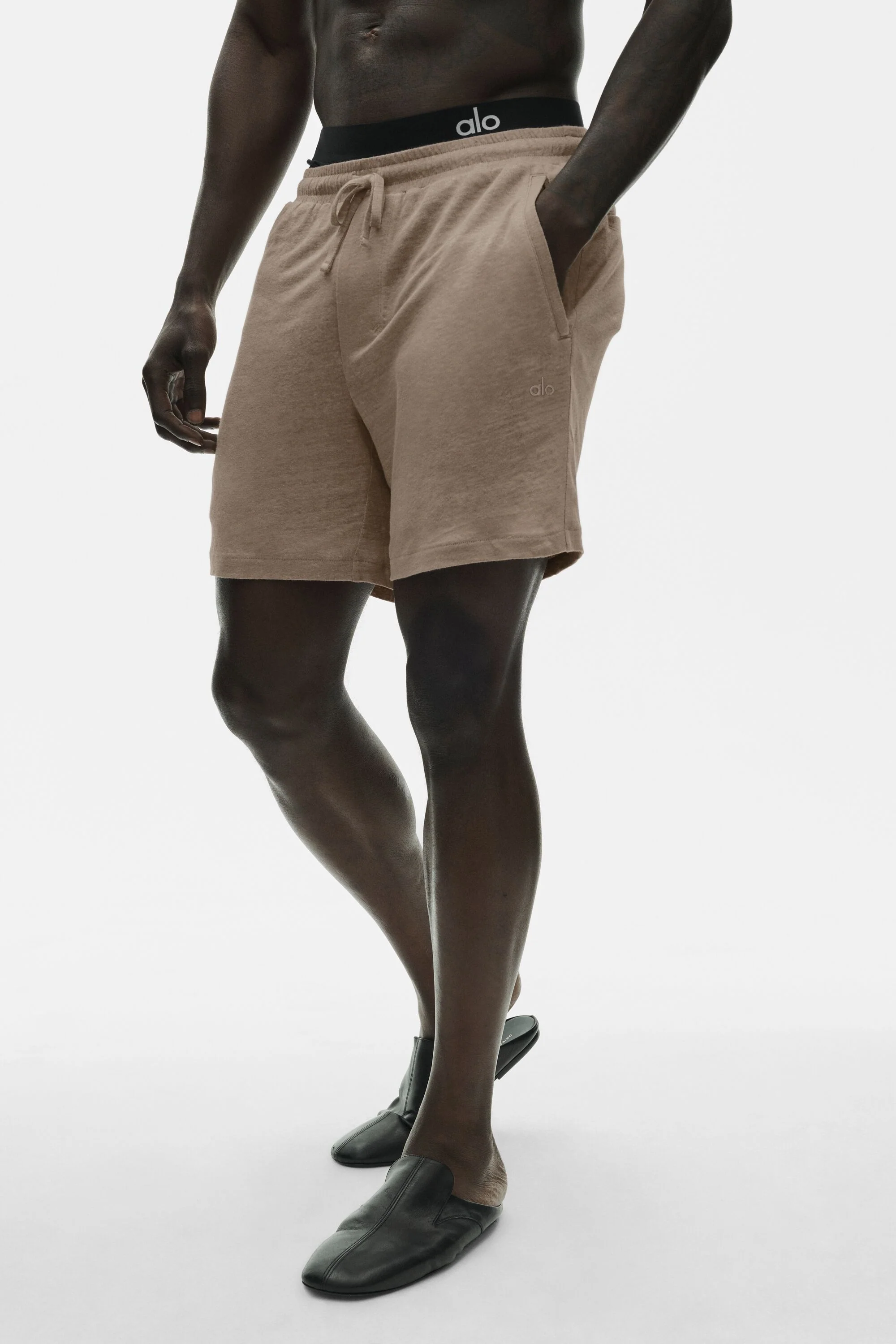 7-Inch Linen Jersey Coastal Short in Gravel with Drawcord Waist