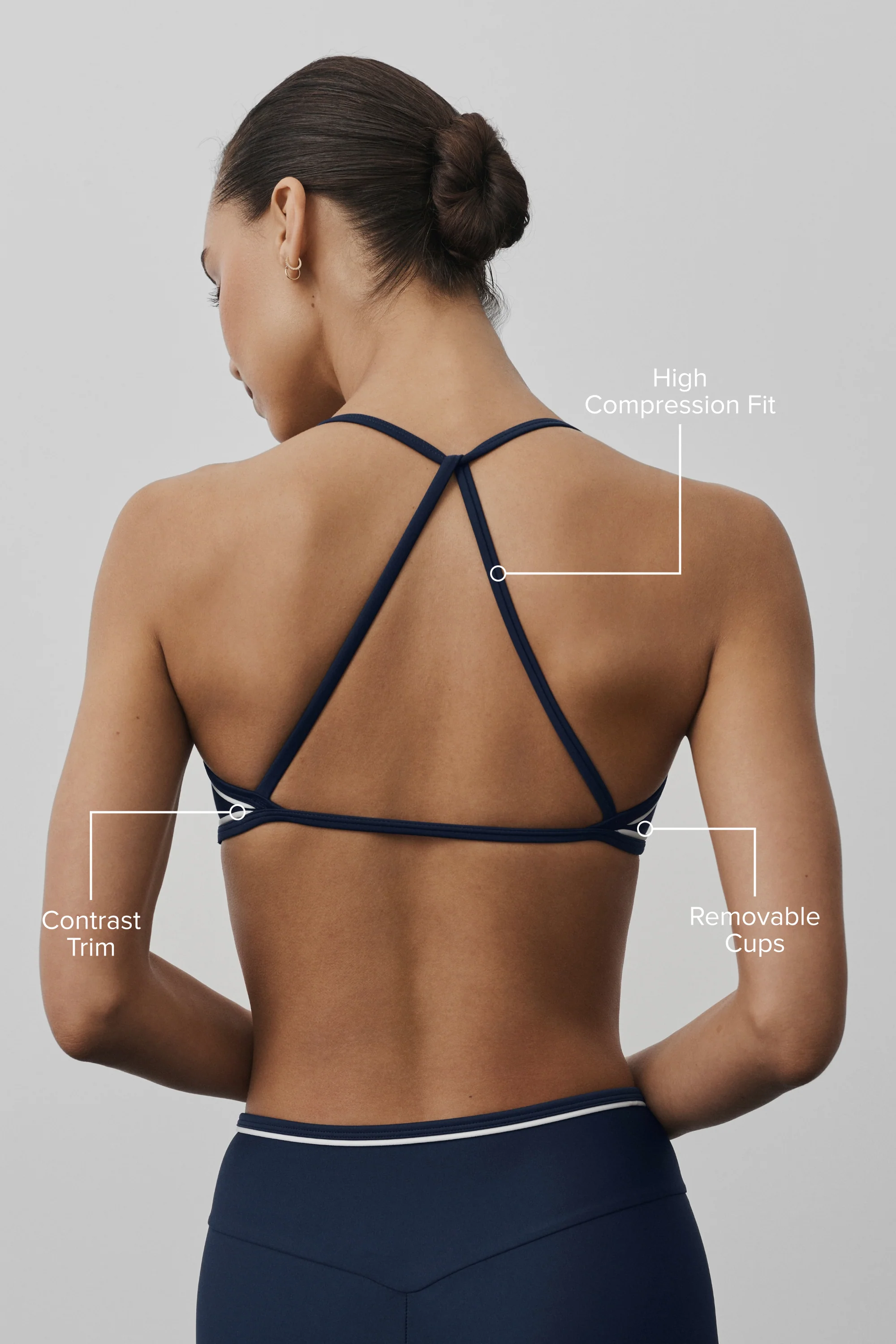 Airlift Trifecta Bra in Navy and White With Strappy Open Back