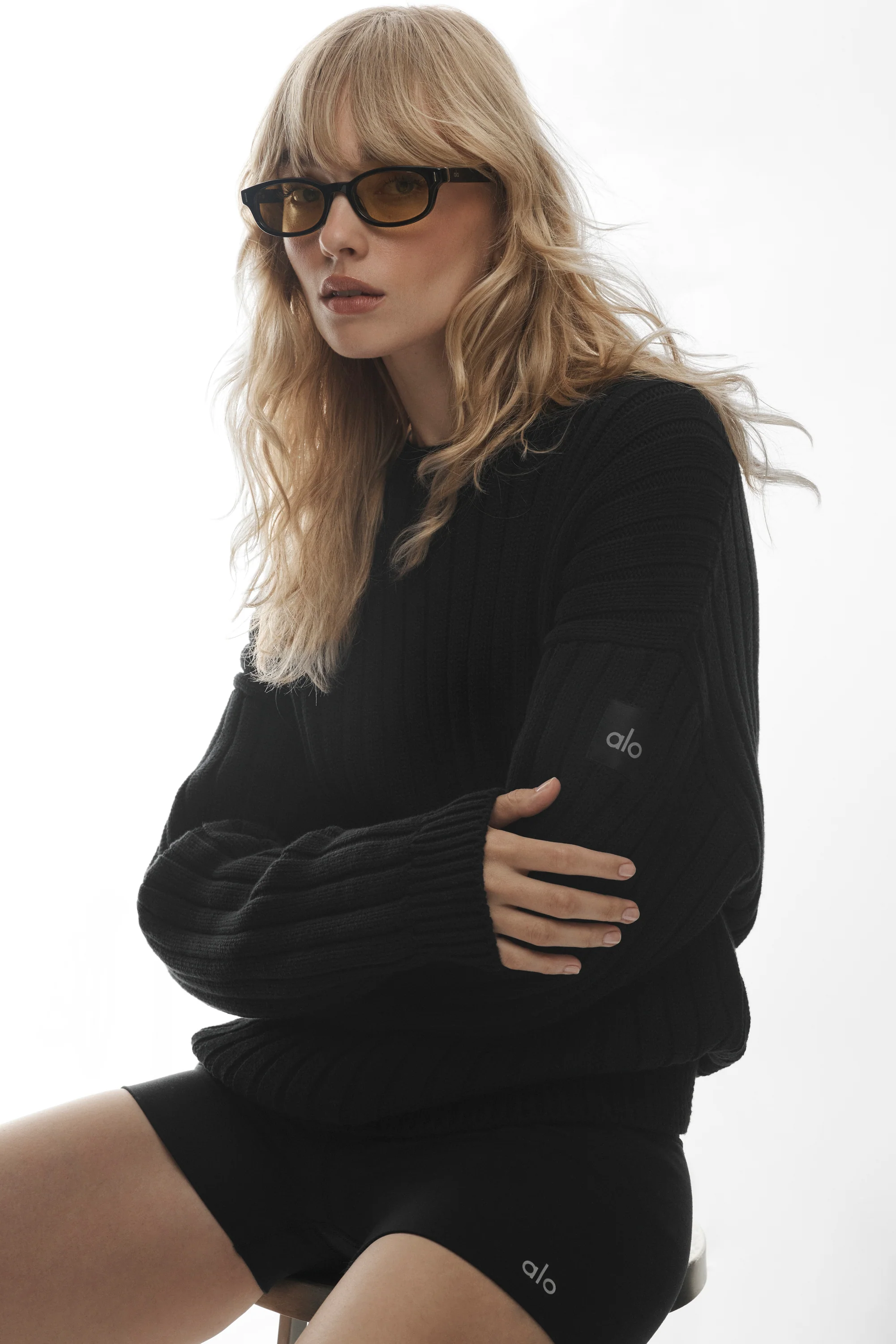 Cotton Rib Parallel Sweater in Black for Women