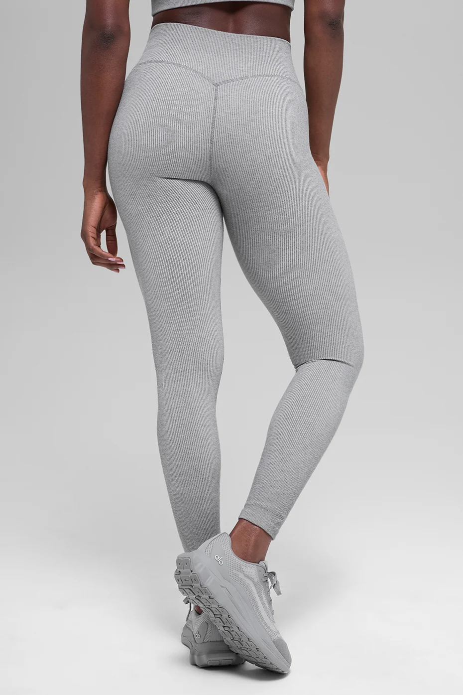 Seamless High-Waist Two Tone Rib Legging in Light Misty Grey Heather