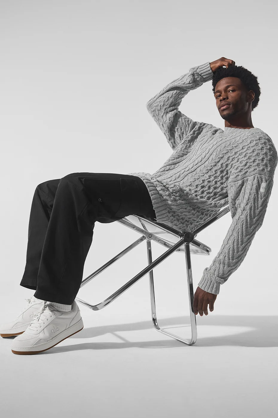 Cable Knit Crewneck Pullover in Athletic Heather Grey für Herren