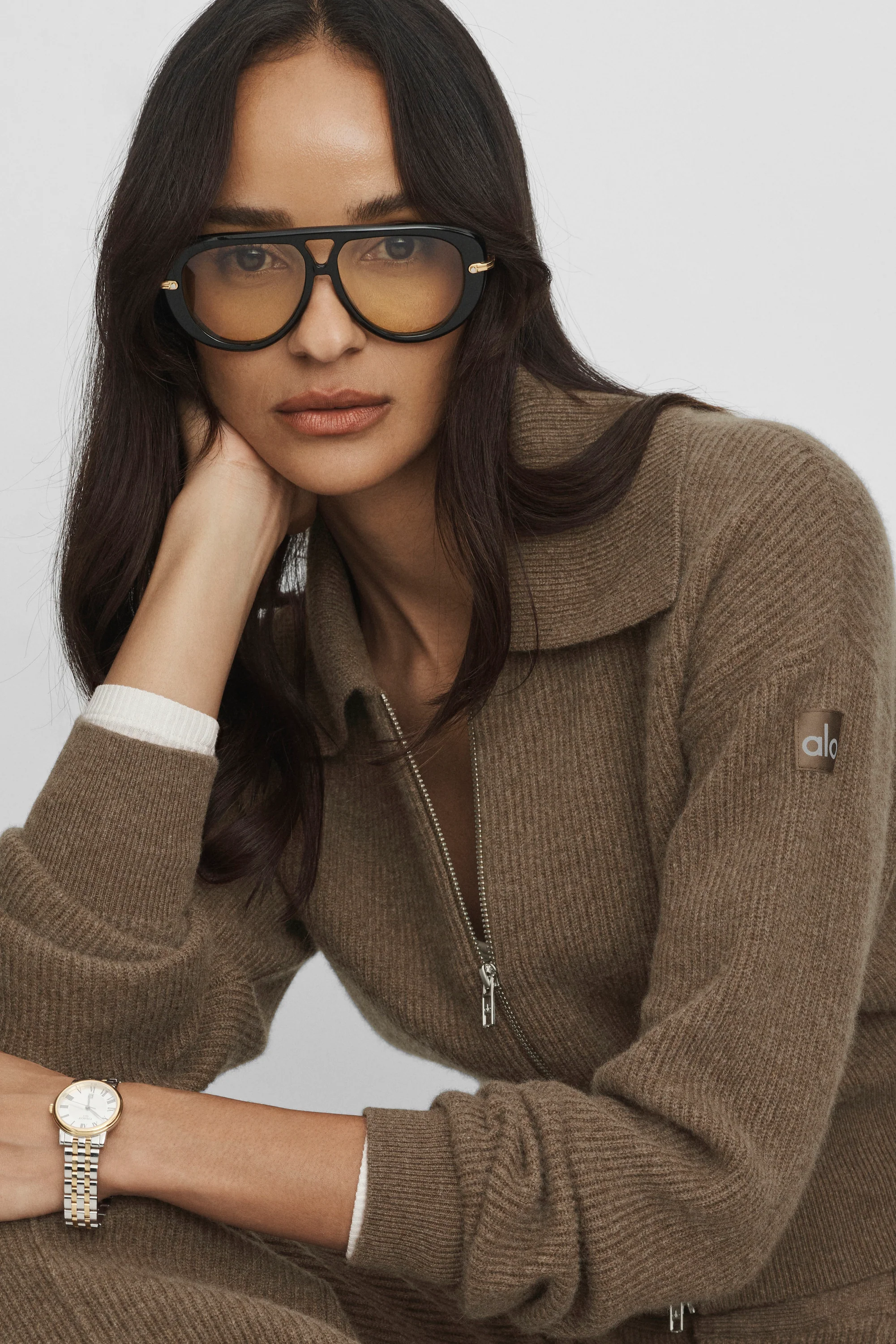 Cashmere Wool Harmony Full Zip Jacket in Java Brown Heather