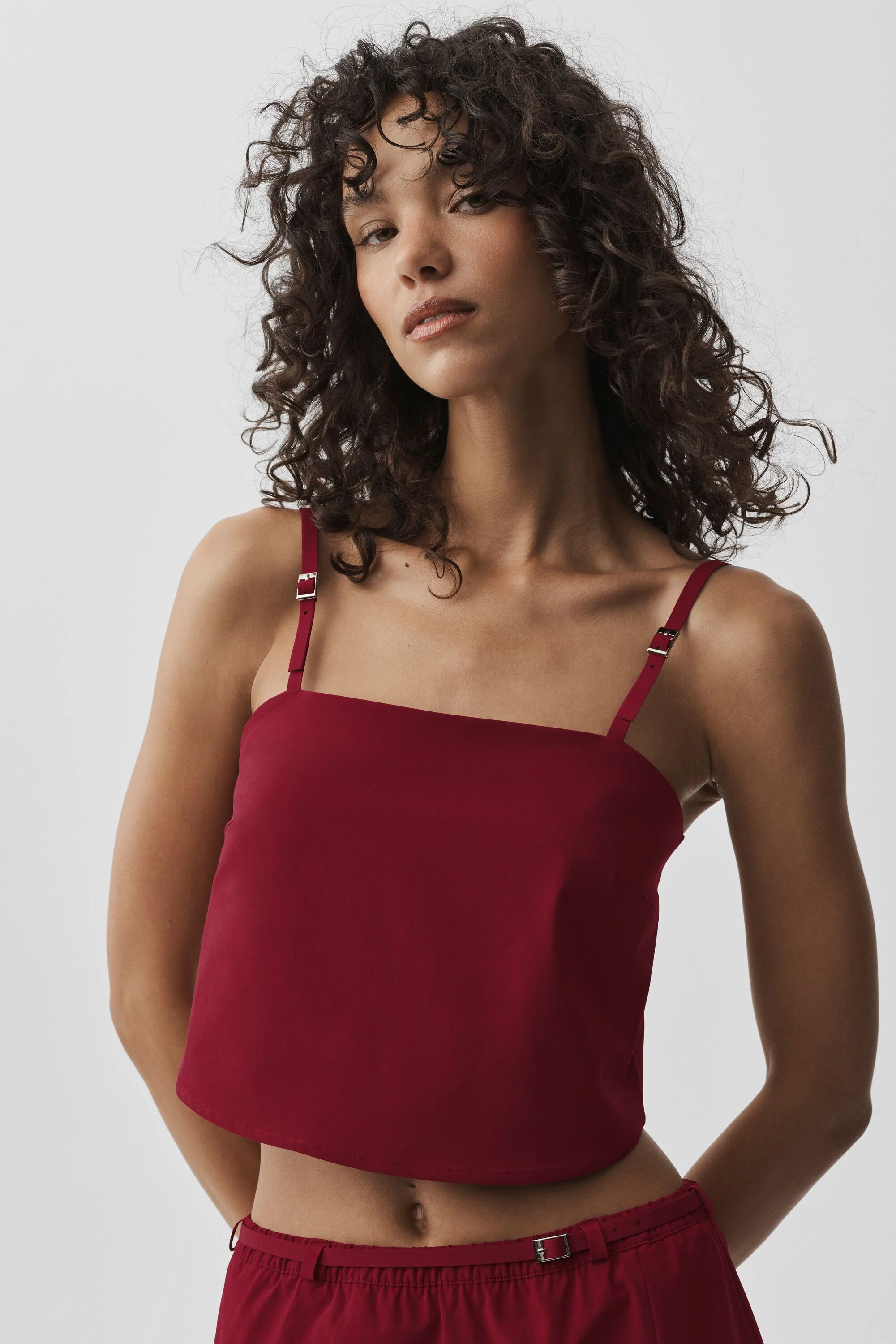 Cropped Connection Tank in Summer Romance Red with Adjustable Buckle Straps