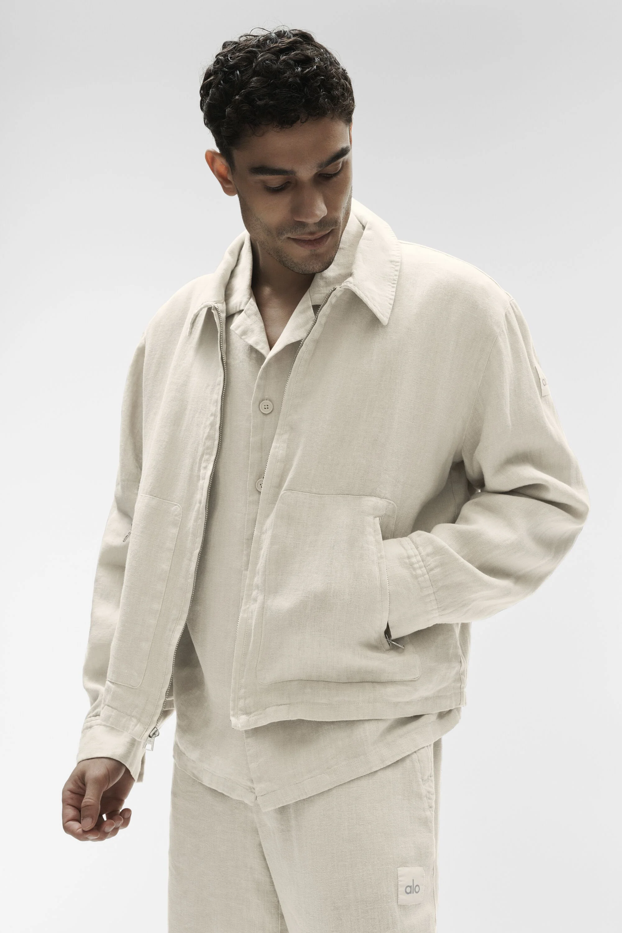 Veste zippée Linen Days coloris Bone pour homme