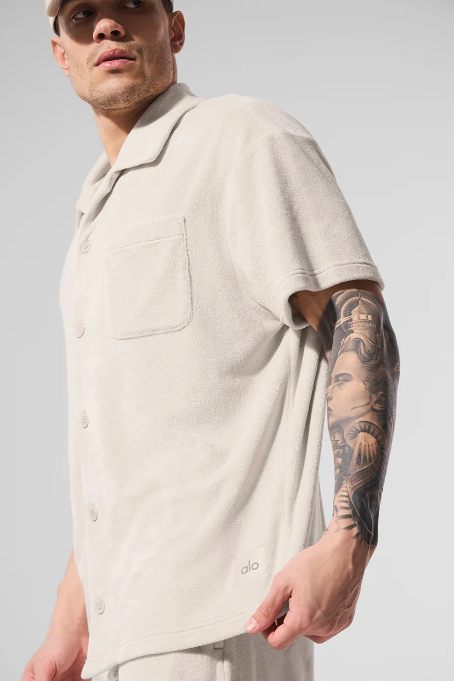 Coastal Terry Button Up Shirt in Bone für Herren