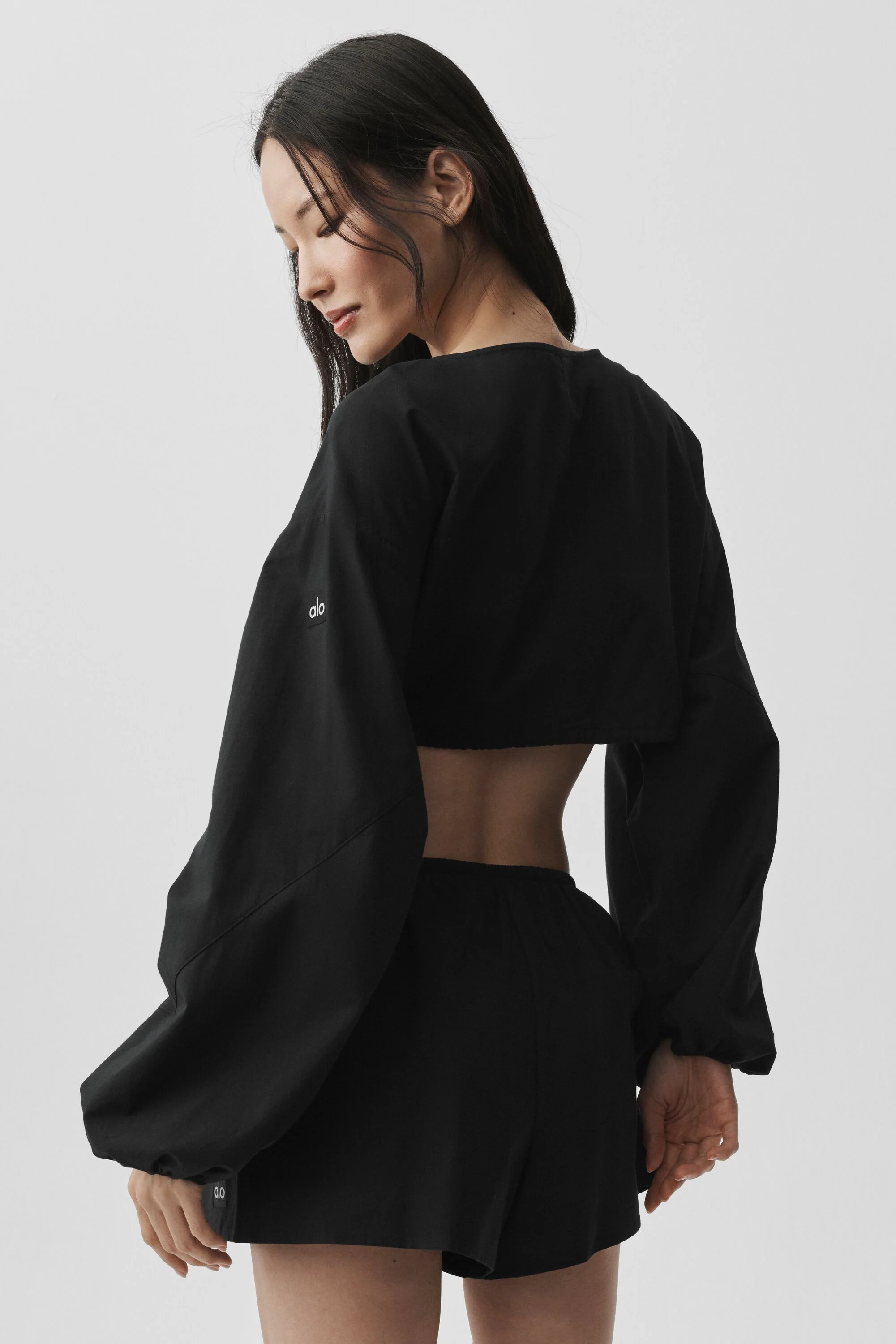 Cotton Cropped Real Deal Long Sleeve Black Button-Front Top