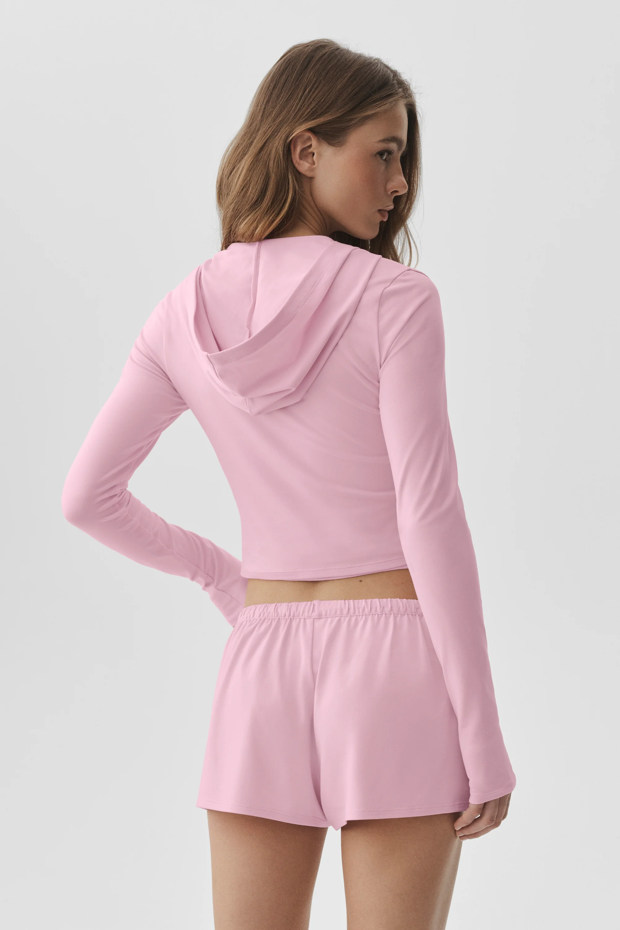 Alosoft Finesse Full Zip Fitted Hoodie, Pink Marshmallow