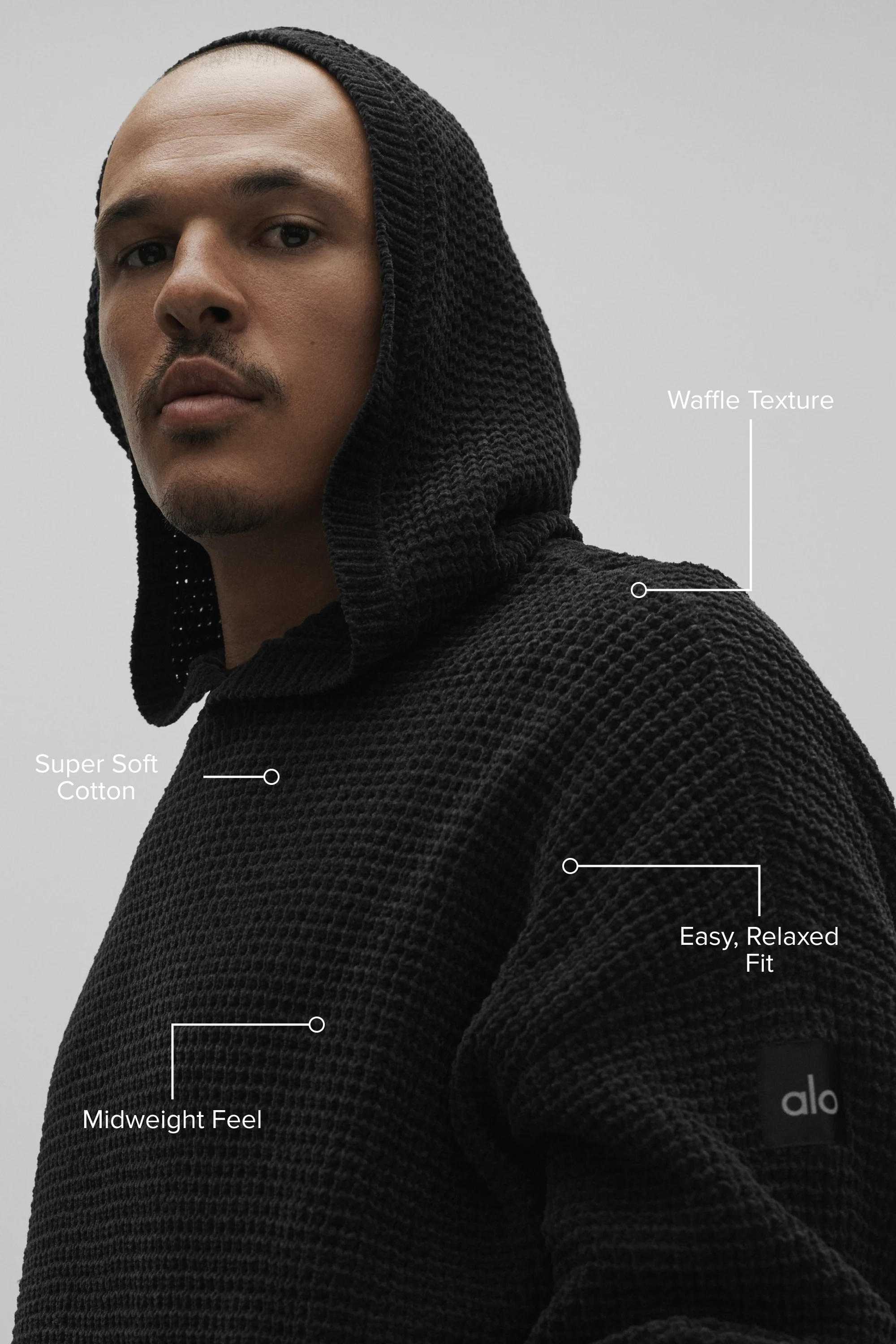 Waffle Chenille Edition Hoodie in Black, Relaxed Fit