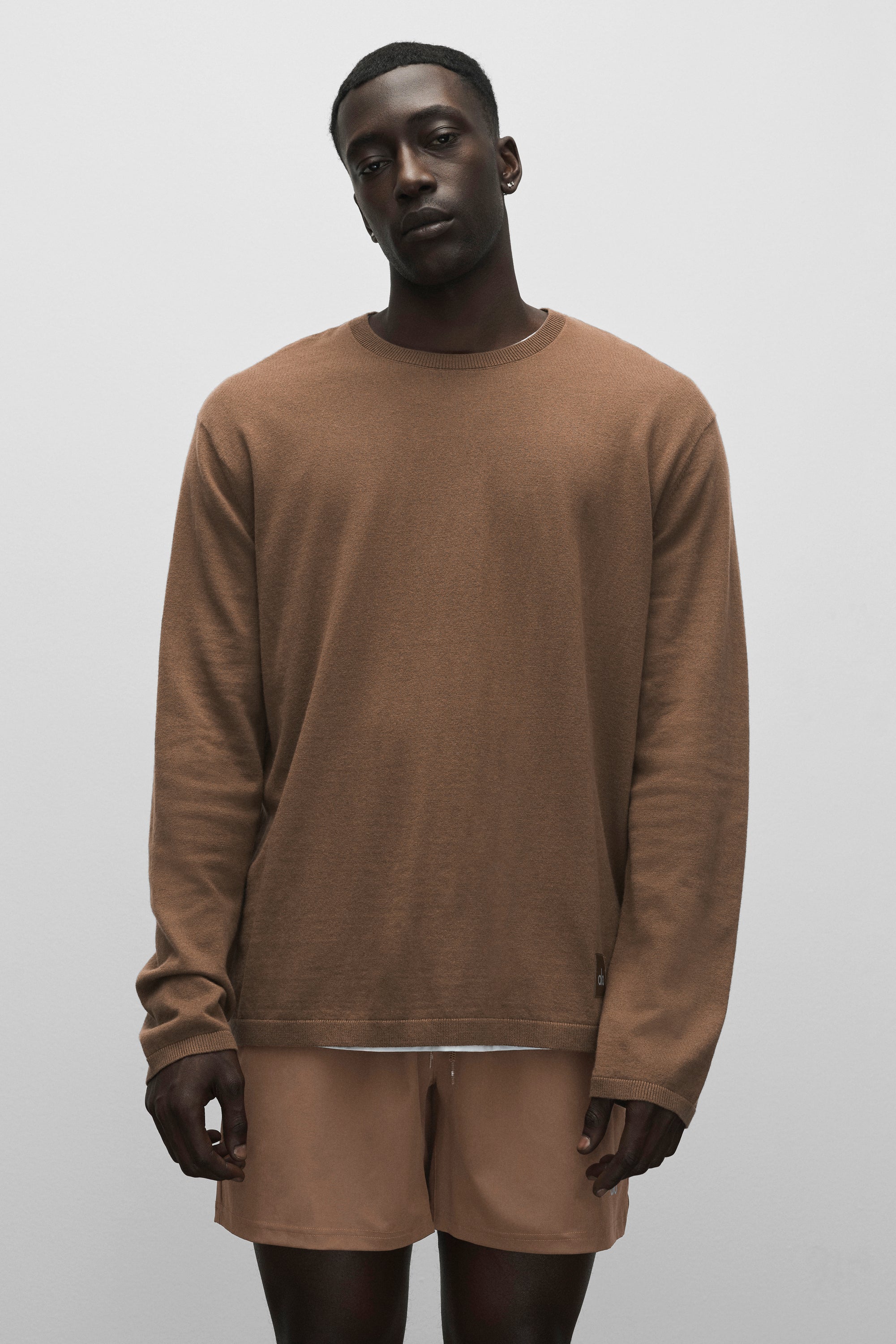 Camisola de gola redonda de manga comprida Ever Soft em mistura de caxemira, Java Brown, para homem