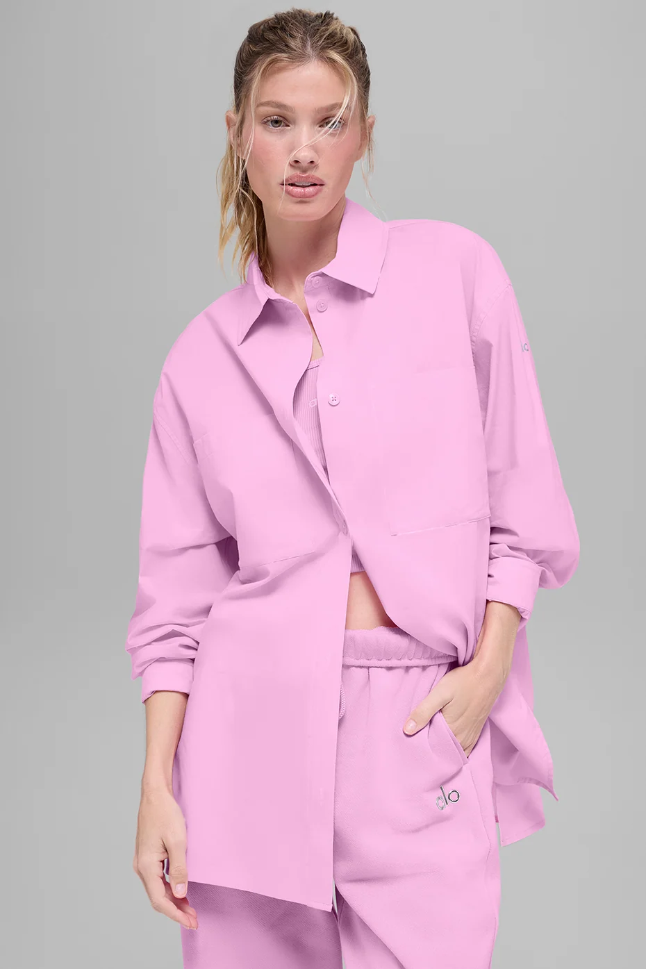 Cotton Real Deal Button Up Long Sleeve Shirt in Candy Heart Pink