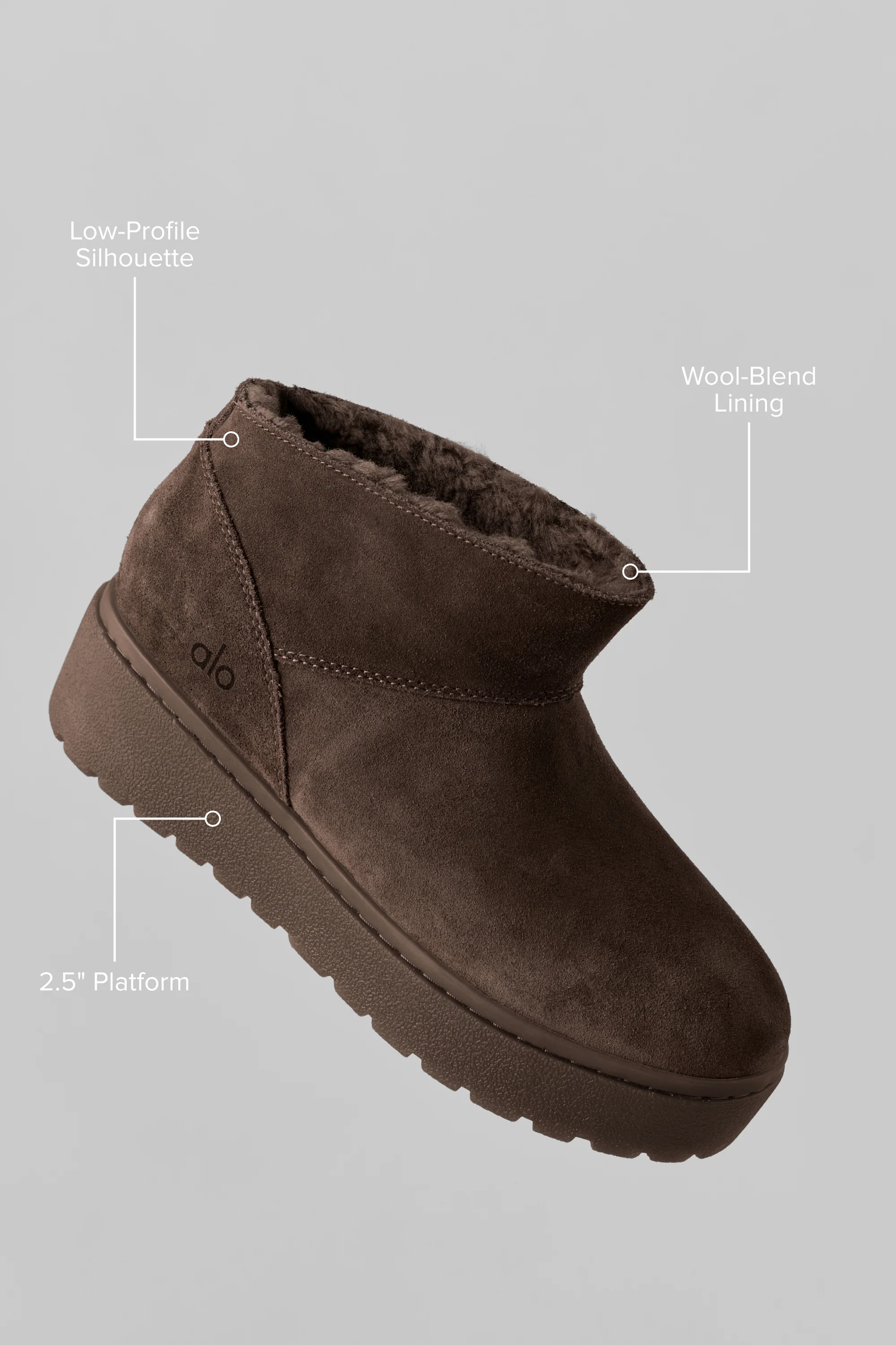 ALO Malibu Low Boot in Espresso Suede With Recovery Foam Insole