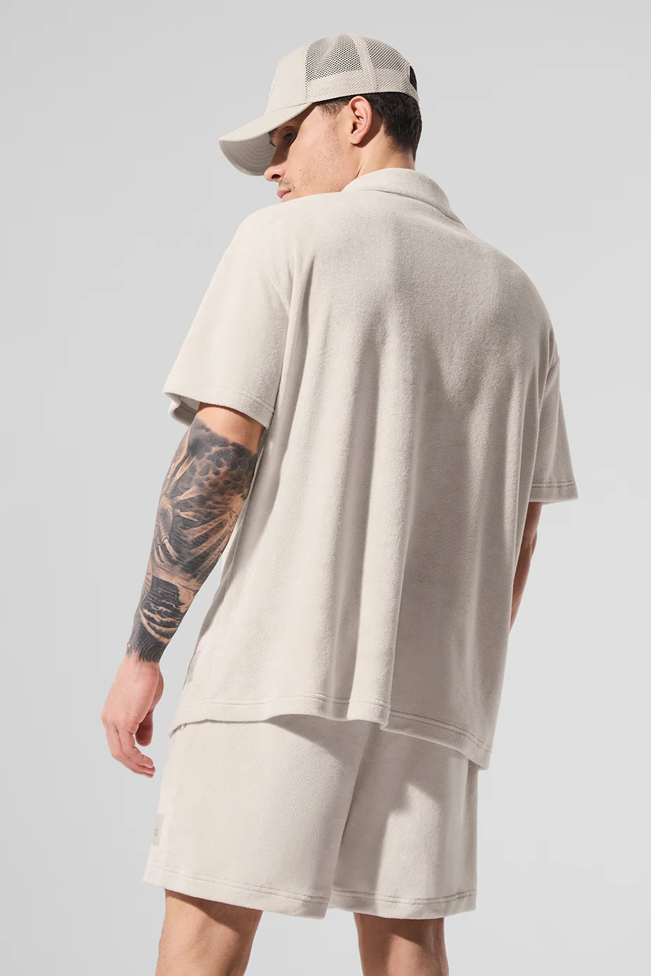 Coastal Terry Button Up Shirt in Bone for Men