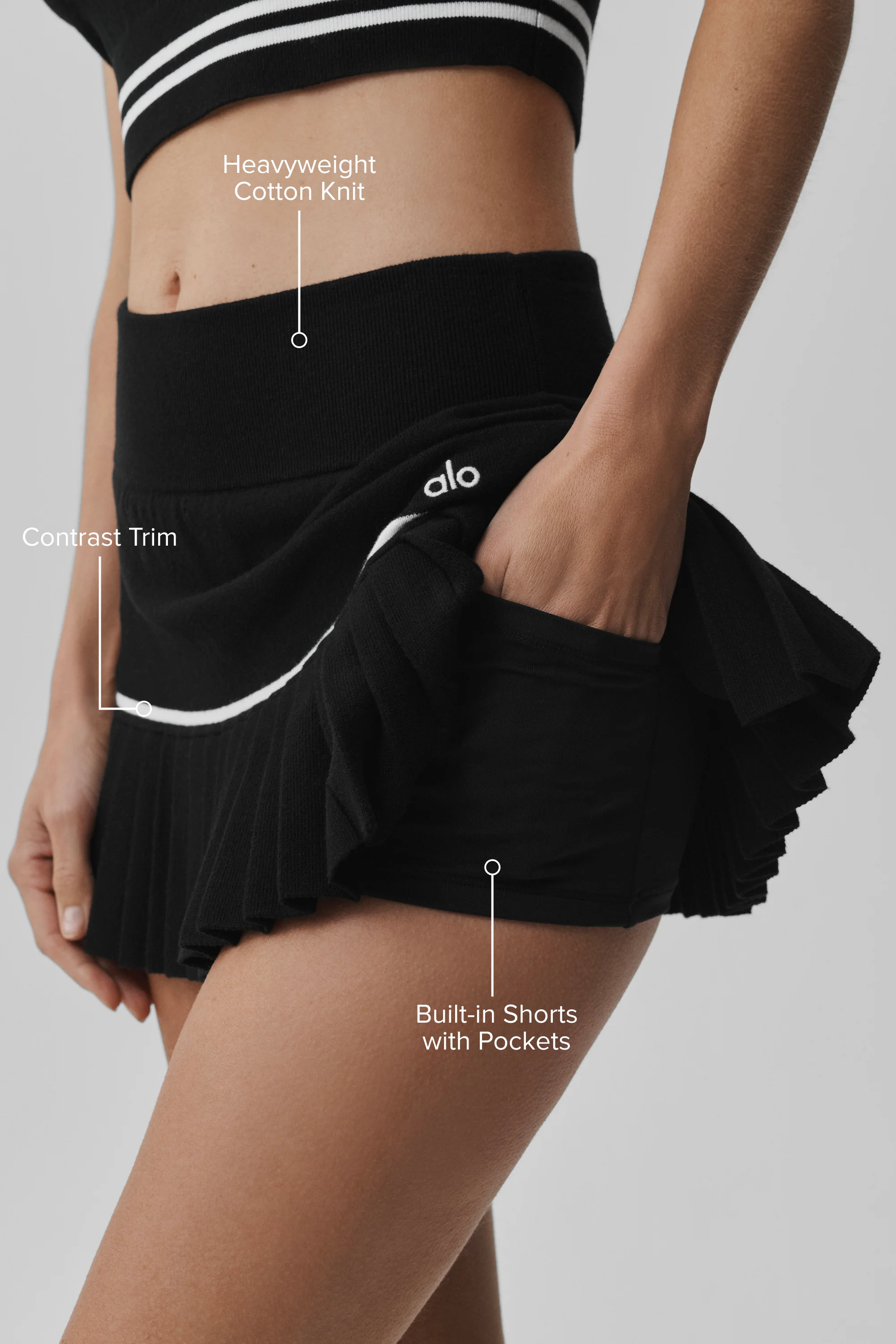 Scholar Knit High-Waist My Serve Tennis Skirt in Black and White