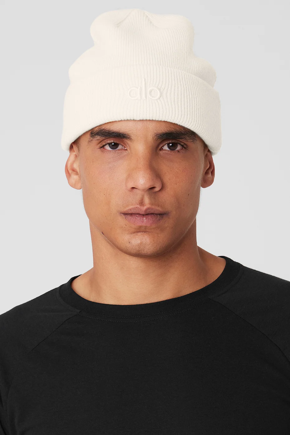 Notable Beanie in Ivory with Ribbed Knit and ALO Logo