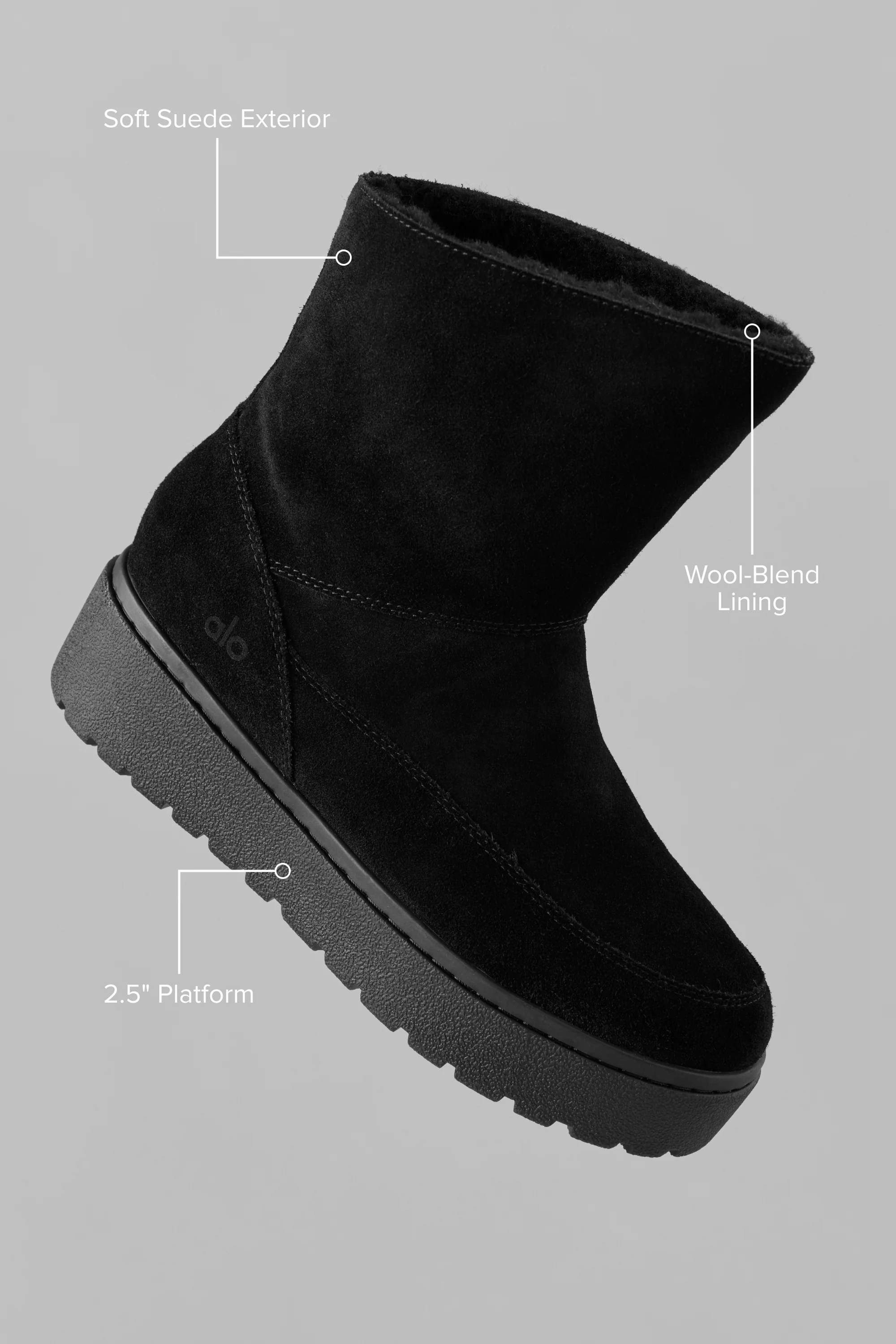 ALO Malibu Boot in Black Suede With Platform Wedge and Faux Fur