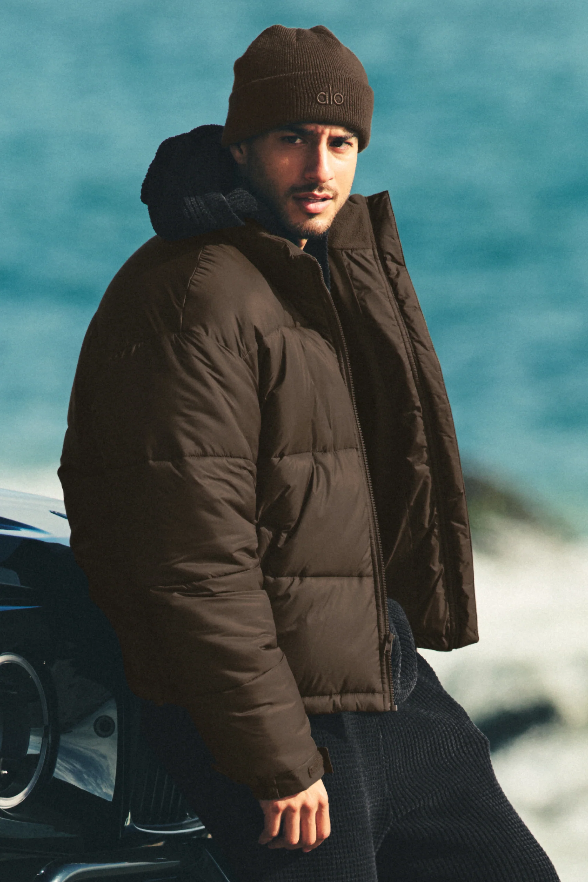 Cold Front Puffer Jacket in Espresso with Polar Fleece Collar Lining