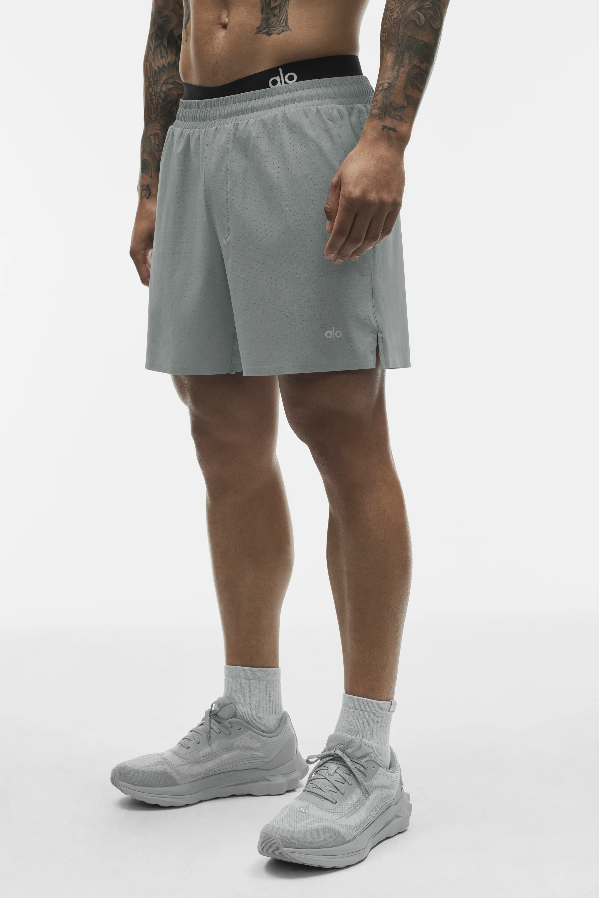 5 Inch Traction Running Short in Monument with Zip Side Pockets