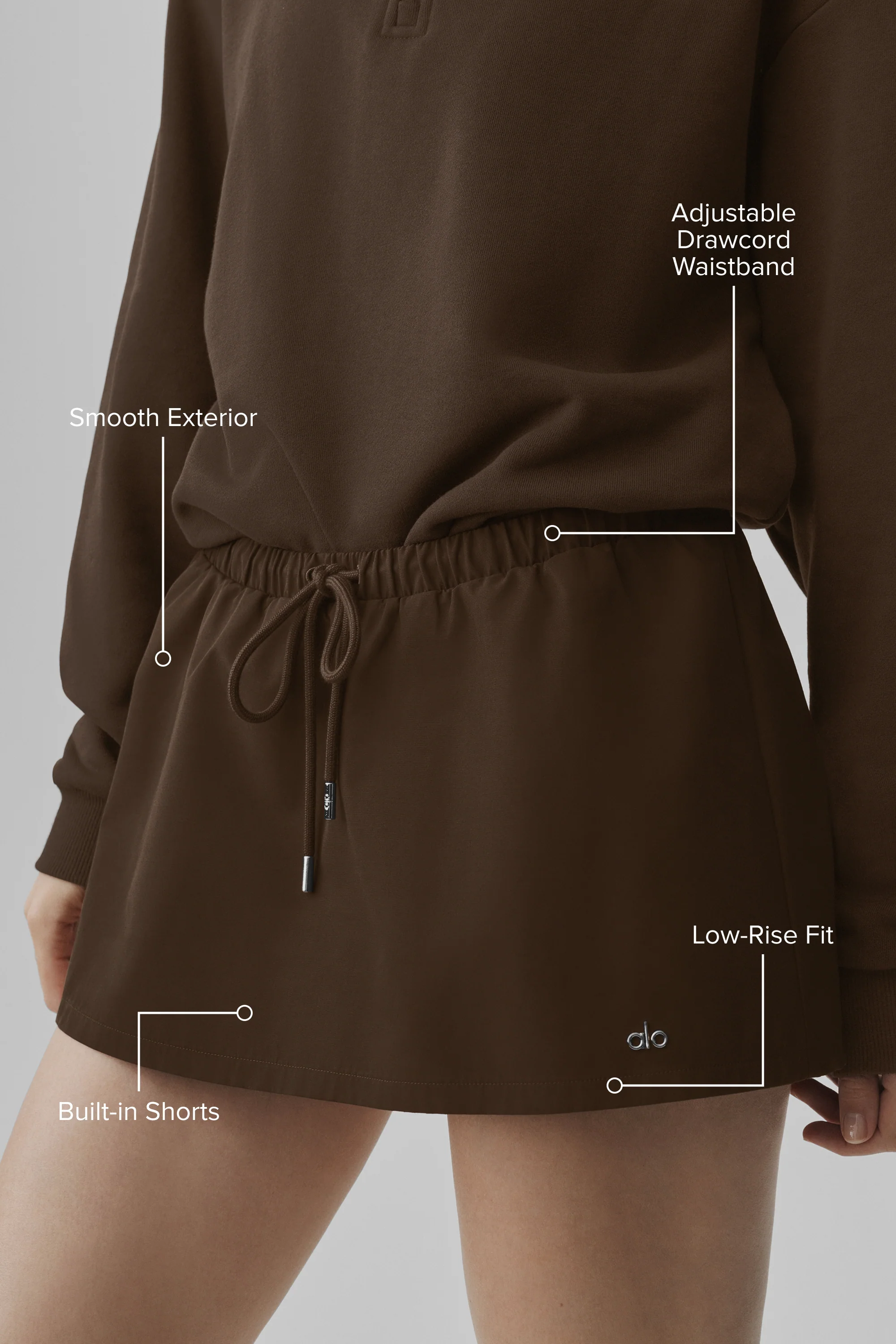 Espresso Low-Rise Best Bet Skirt with Built-In Shorts and Drawcord