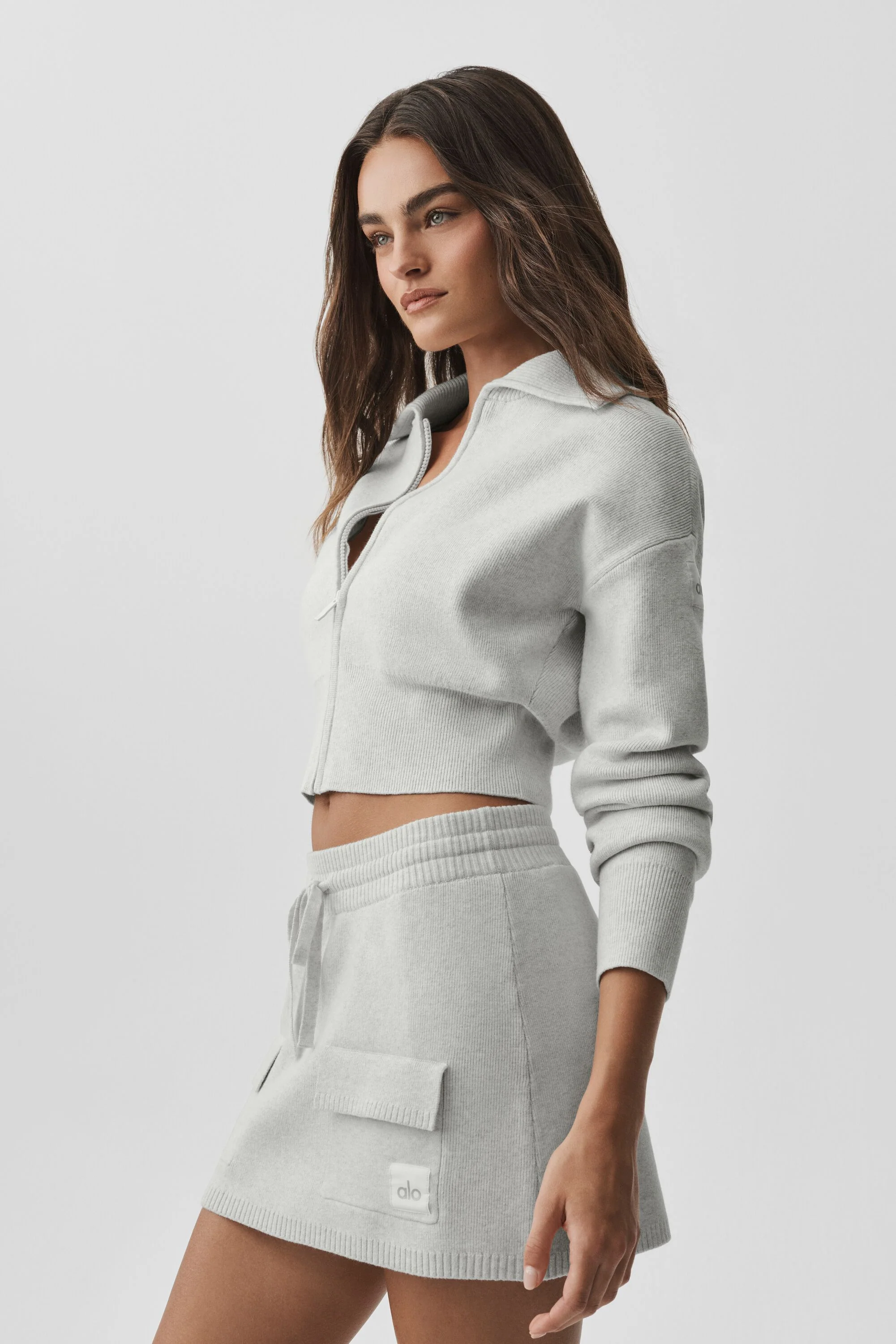Scholar Knit -lyhyt täysvetoketjutakki, White Heather