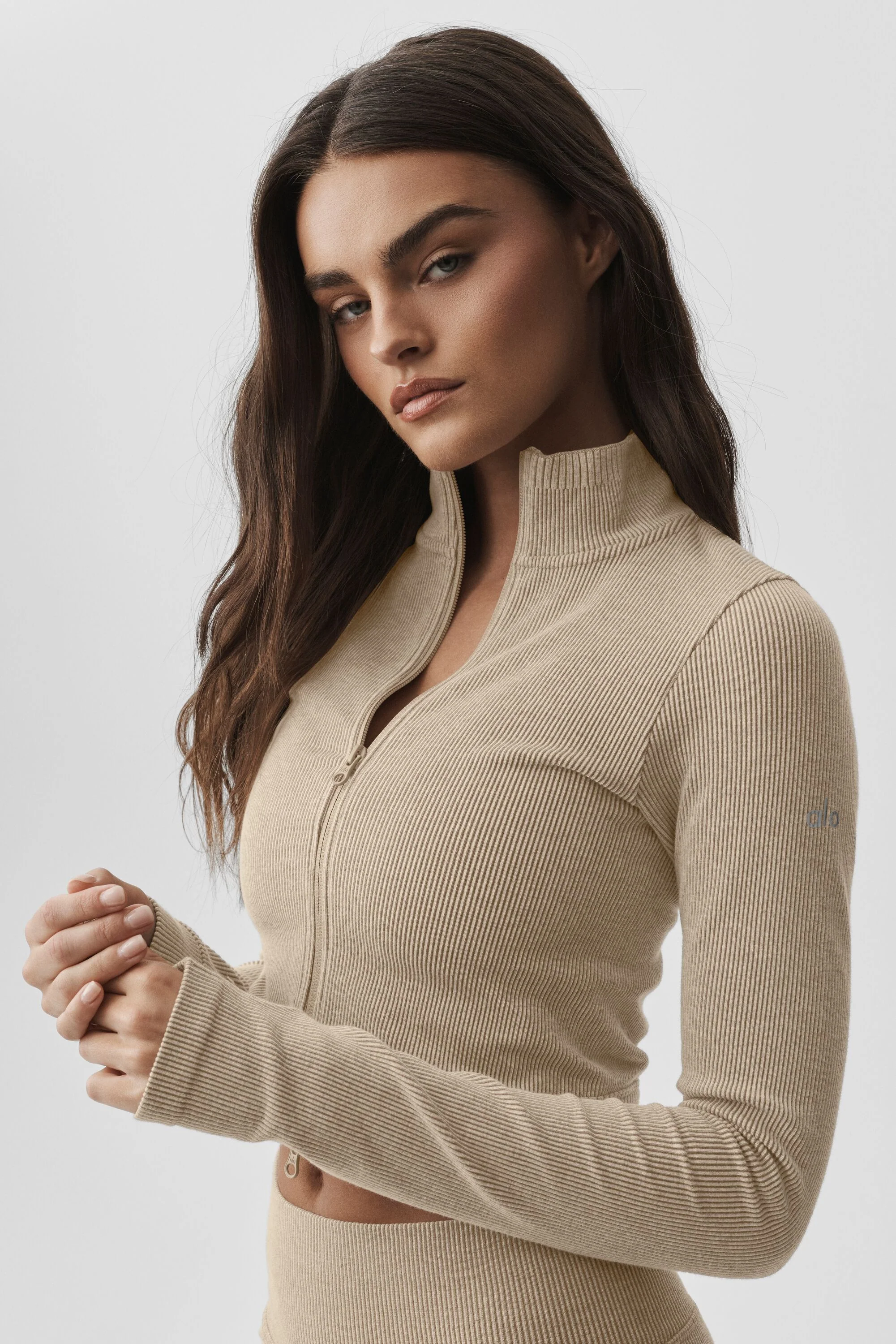 Seamless Two Tone Rib Jacket in Gravel Heather