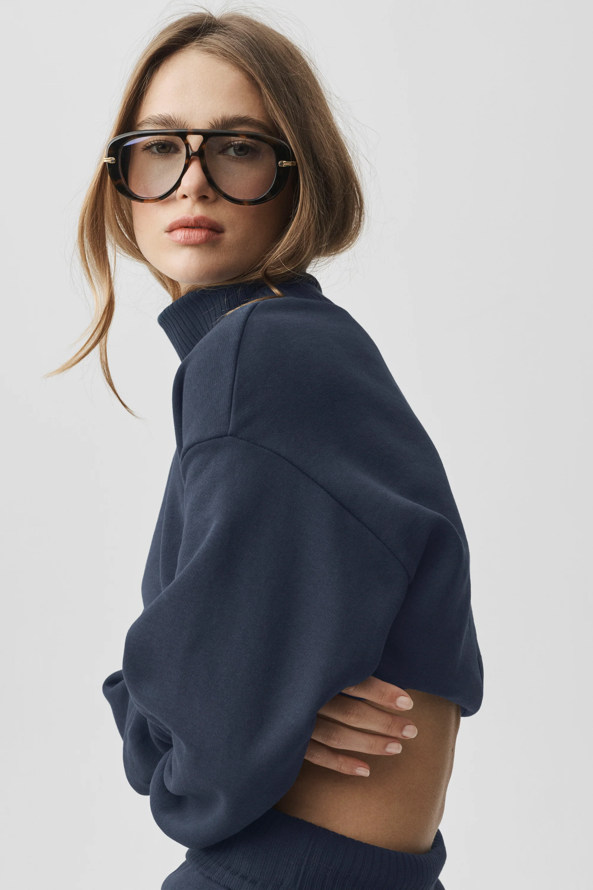 ALO Aviator Sunglasses in Tortoise Acetate with Sky Blue Lenses