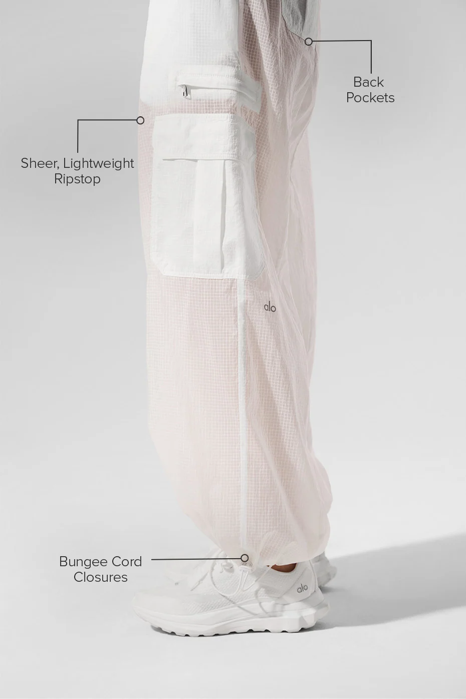 Sheer Game Time Wide Leg Jogger in White with Cargo Pockets