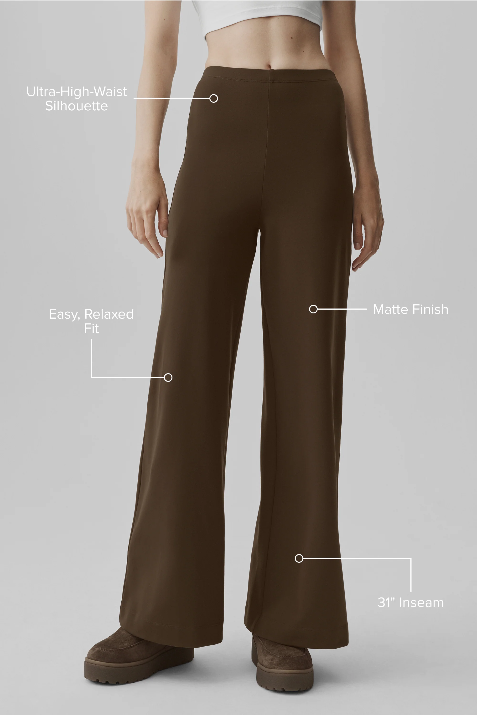 Pantalon large taille haute Airbrush, longueur standard, Espresso