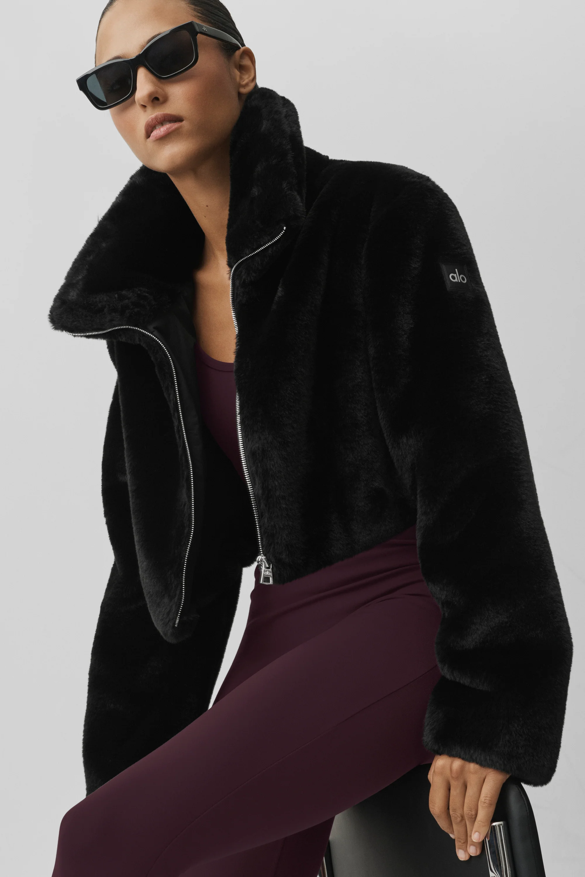 Faux Fur Cropped Amore Jacket in Black