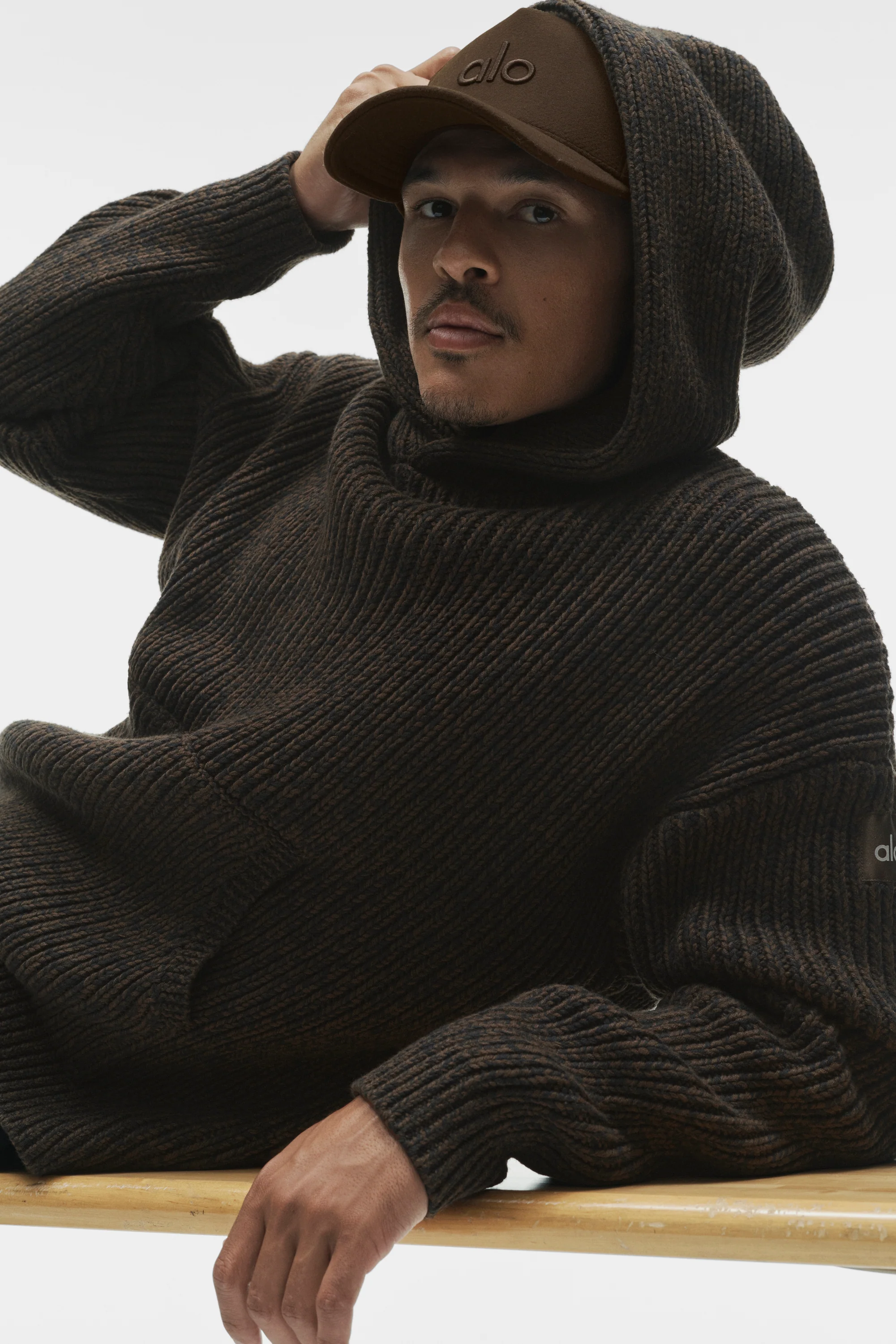 Hoodie Rewind de malha grossa em Espresso Multi