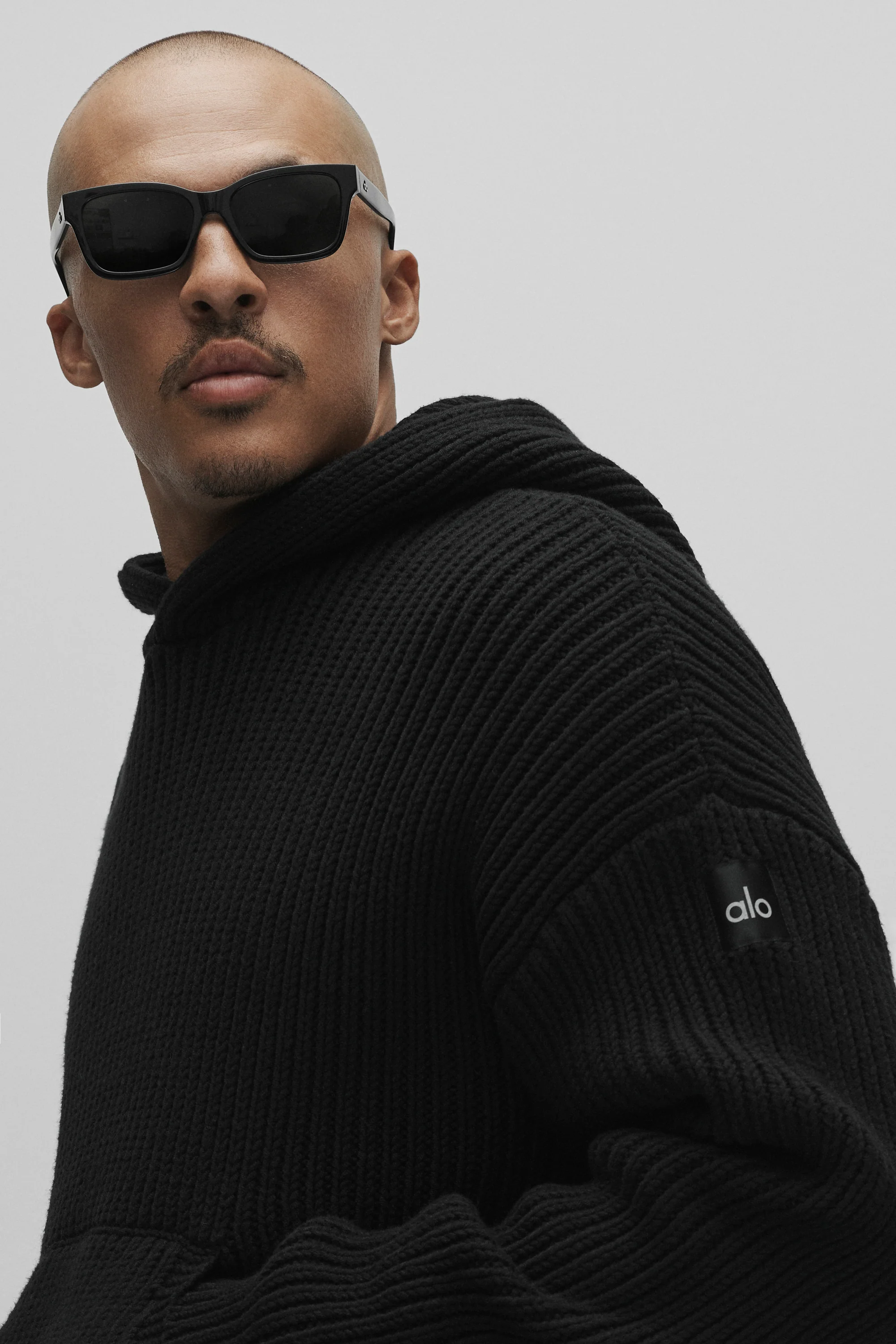 Chunky Knit Rewind Hoodie in Black for Men