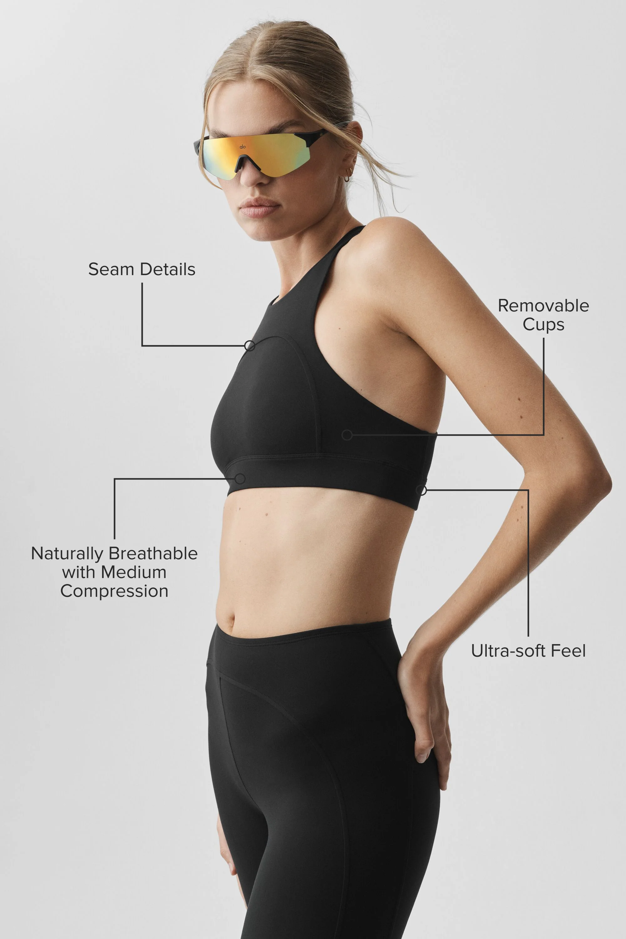 ALO Softsculpt Superset Bra in Black with High Neckline