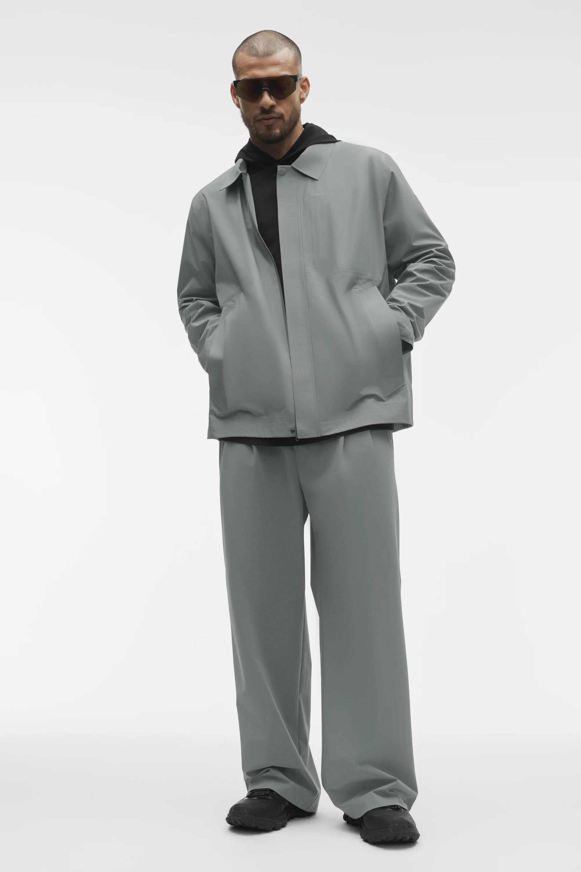 Suited Trouser in Monument with Straight Leg and Elastic Waist