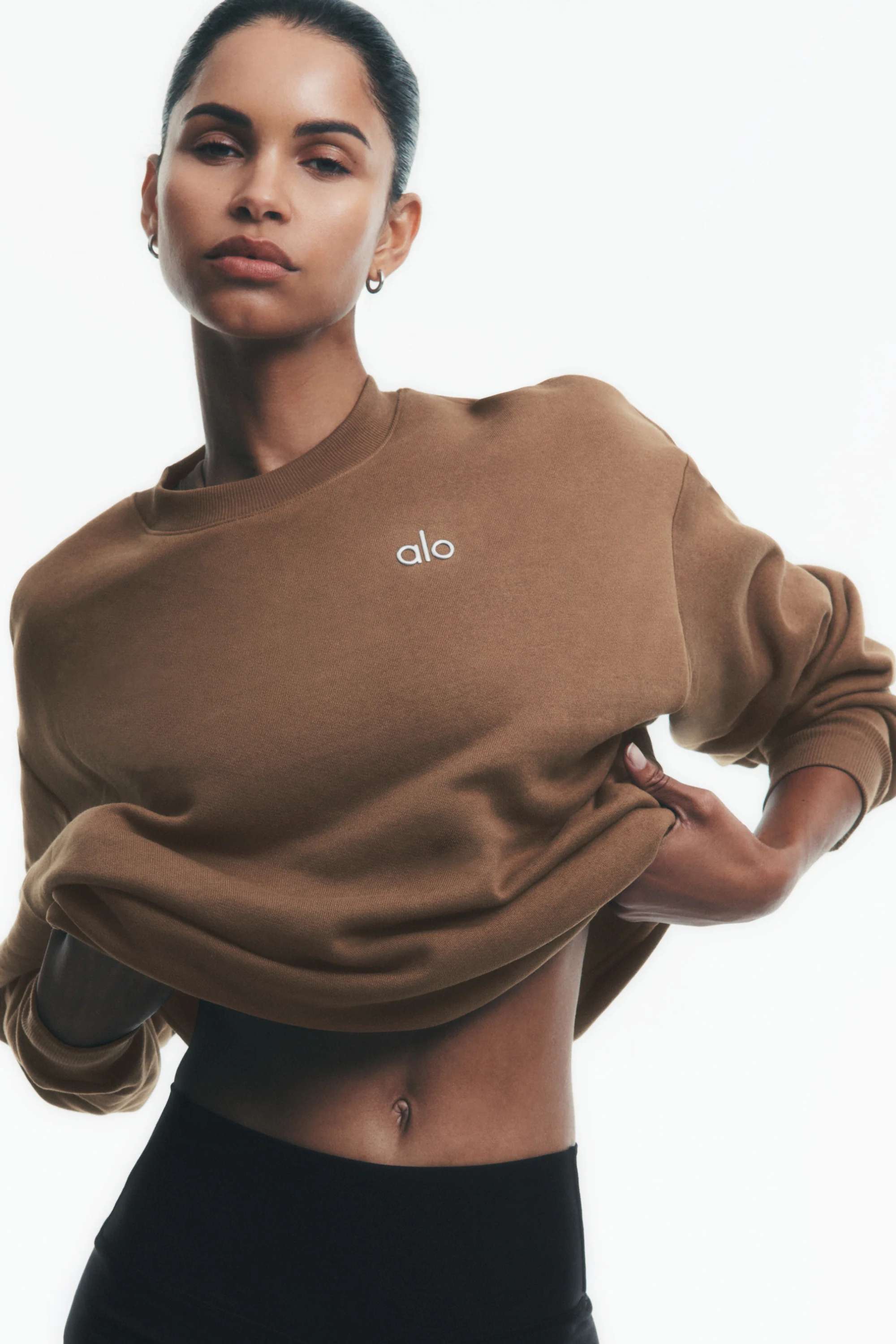 Accolade Crew Neck Pullover in Java Brown Midweight French Terry