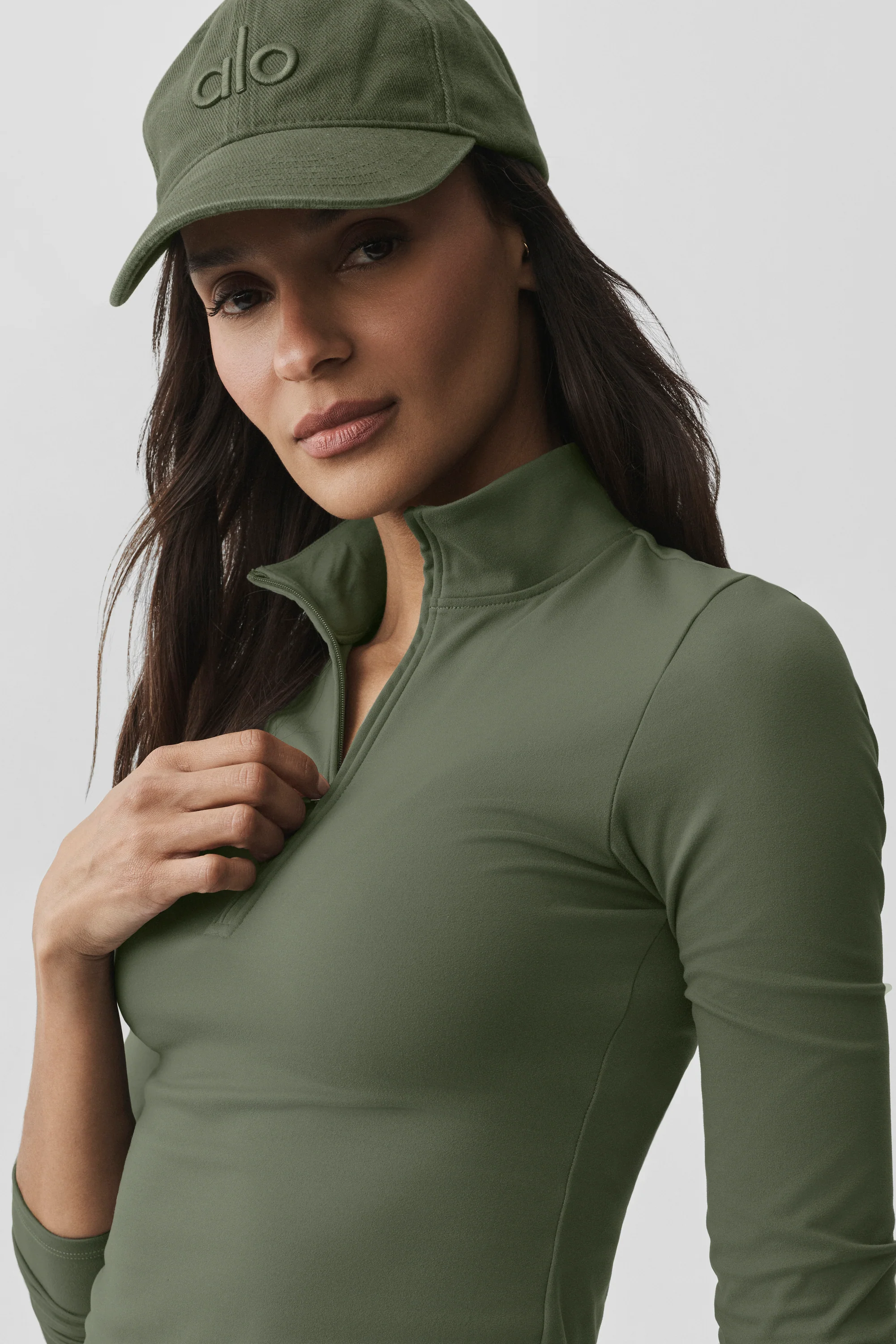 ALO Softsculpt Precision 1/4 Zip Long Sleeve Bamboo Green