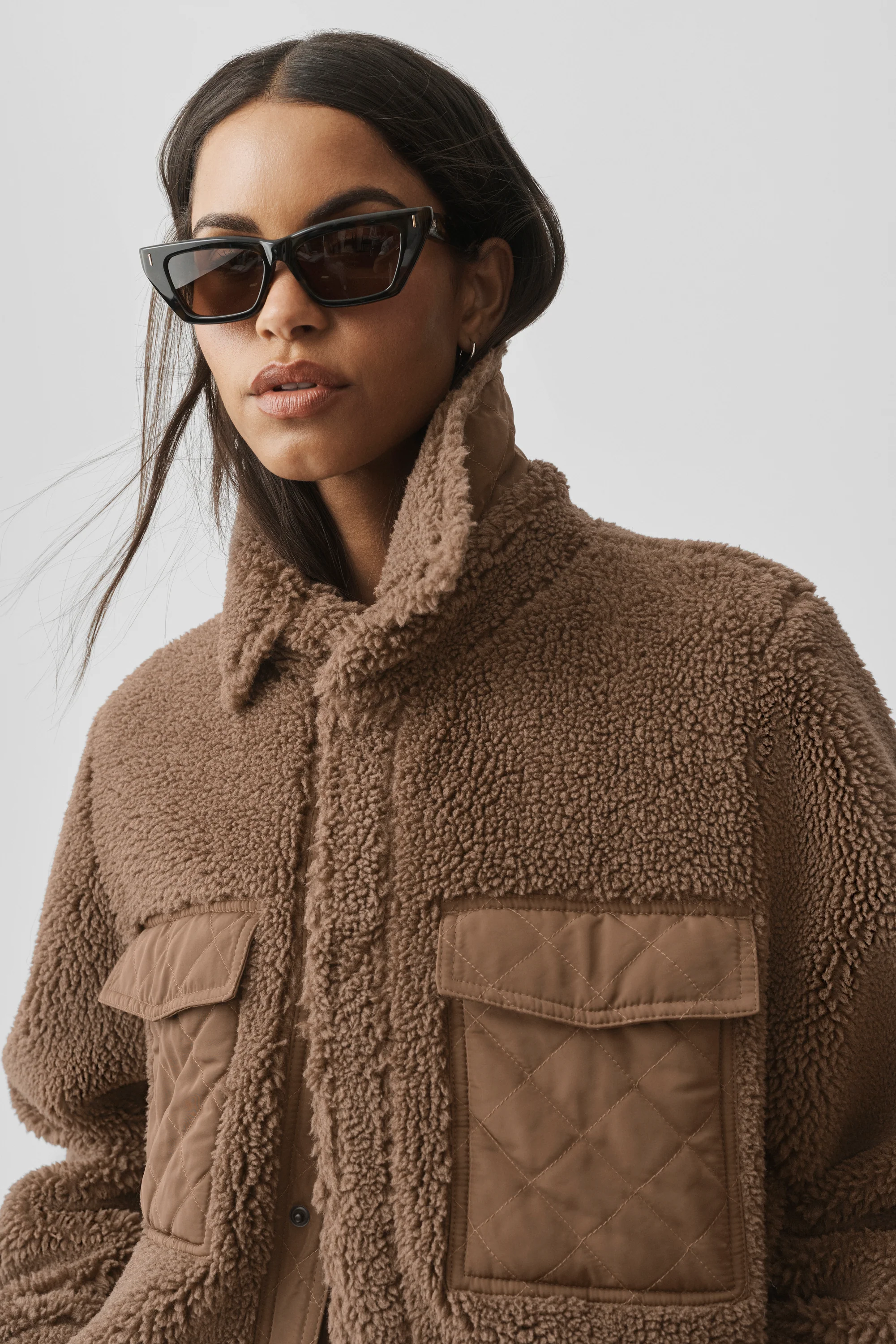 Sherpa Edge shacket in Java Brown met drukknoopsluiting en gestikte zakken