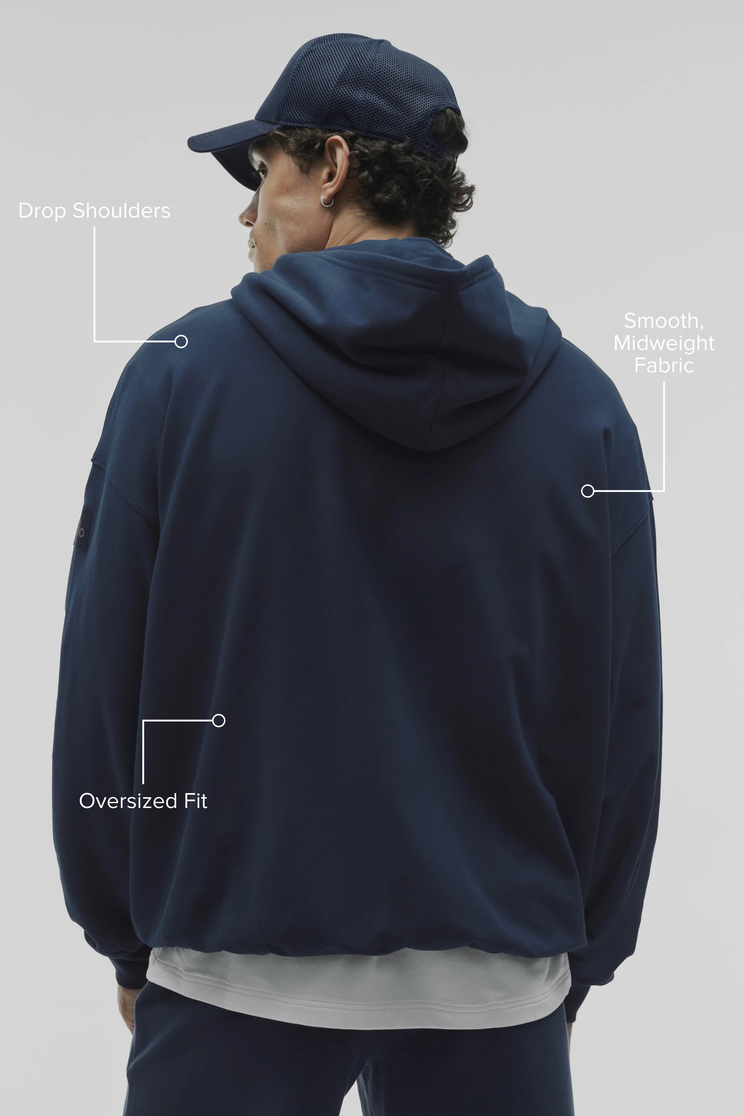 Double Take Hoodie in Navy with Dropped Shoulders and Kangaroo Pocket