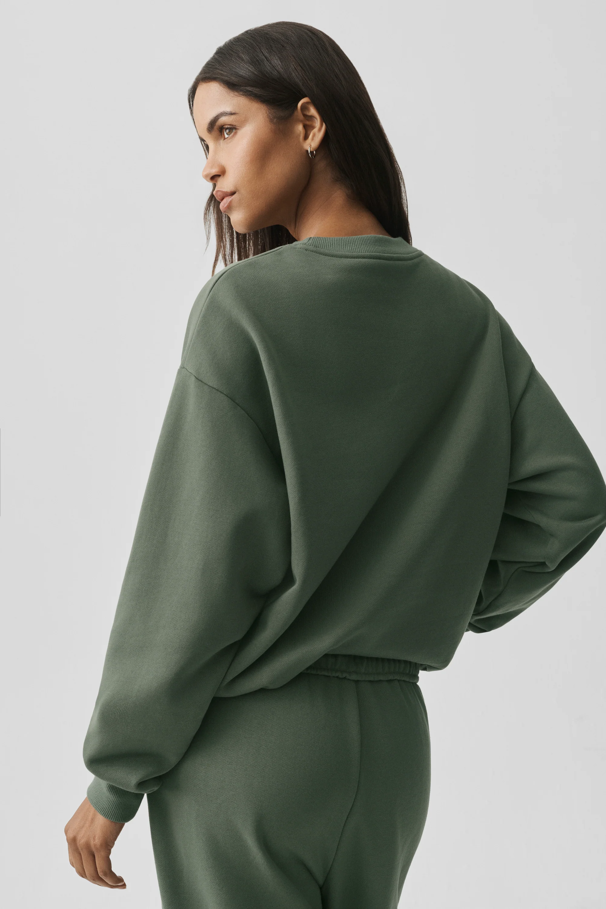 Accolade Crew Neck Pullover in Bamboo Green, Midweight French Terry