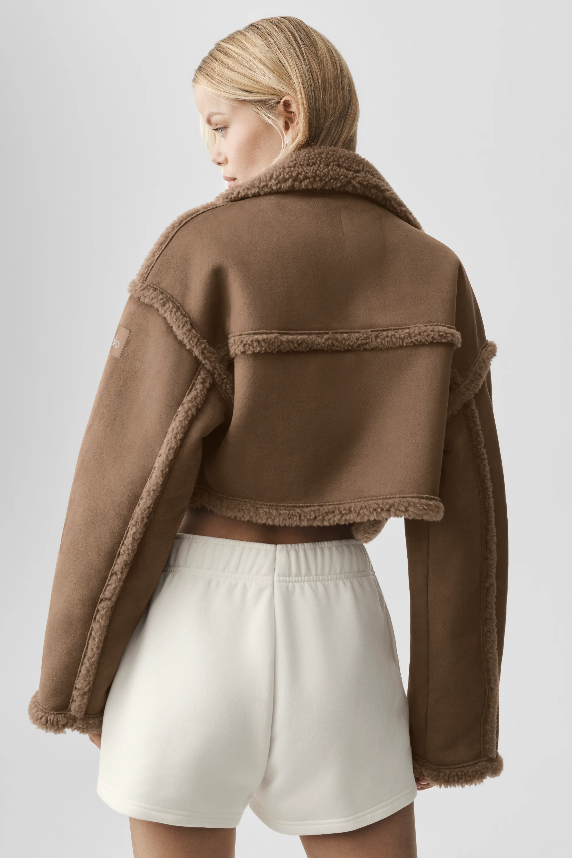 Faux Shearling Snowfall Cropped Jacket in Java Brown