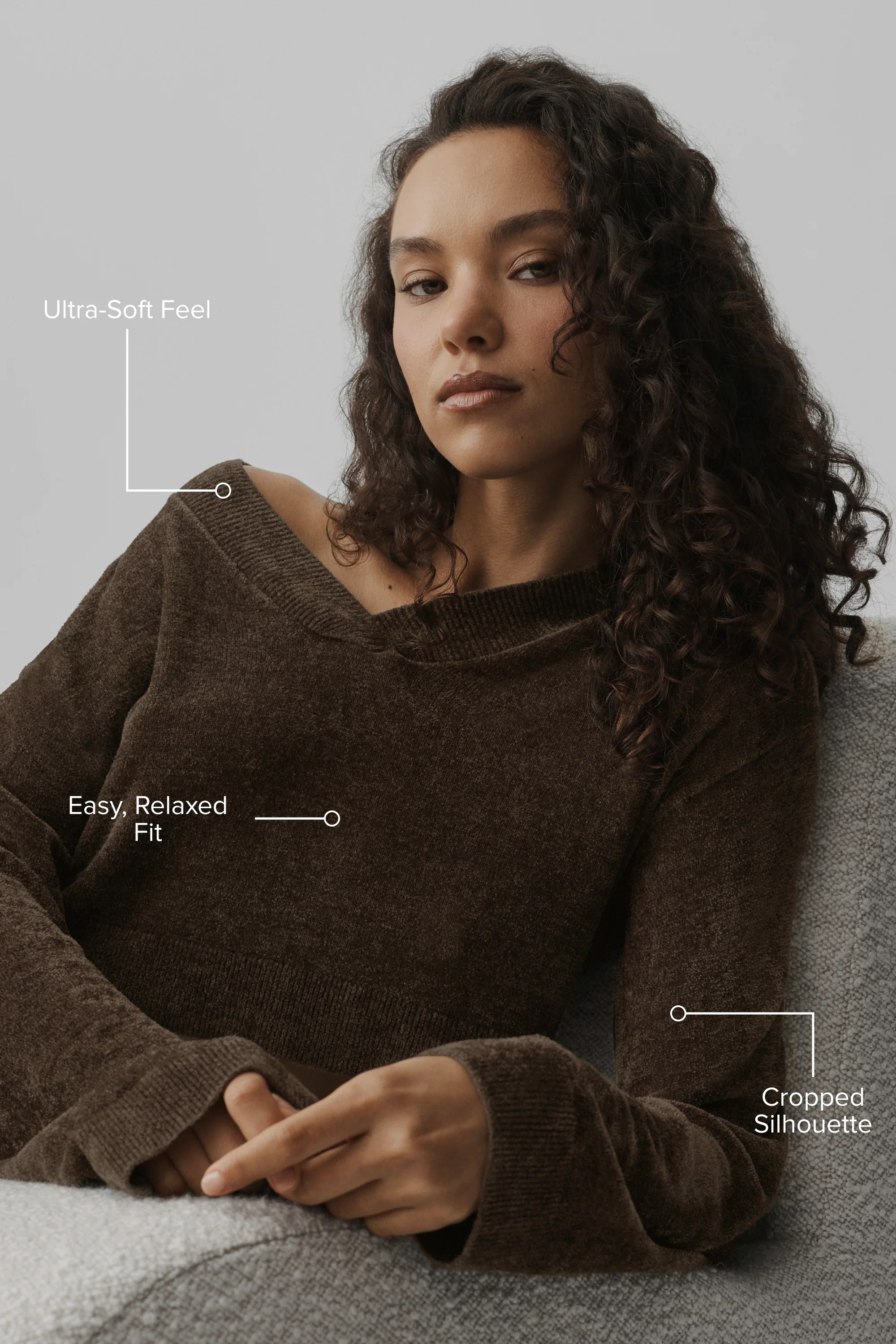 Micro Chenille Cropped V-Neck Coverup in Espresso